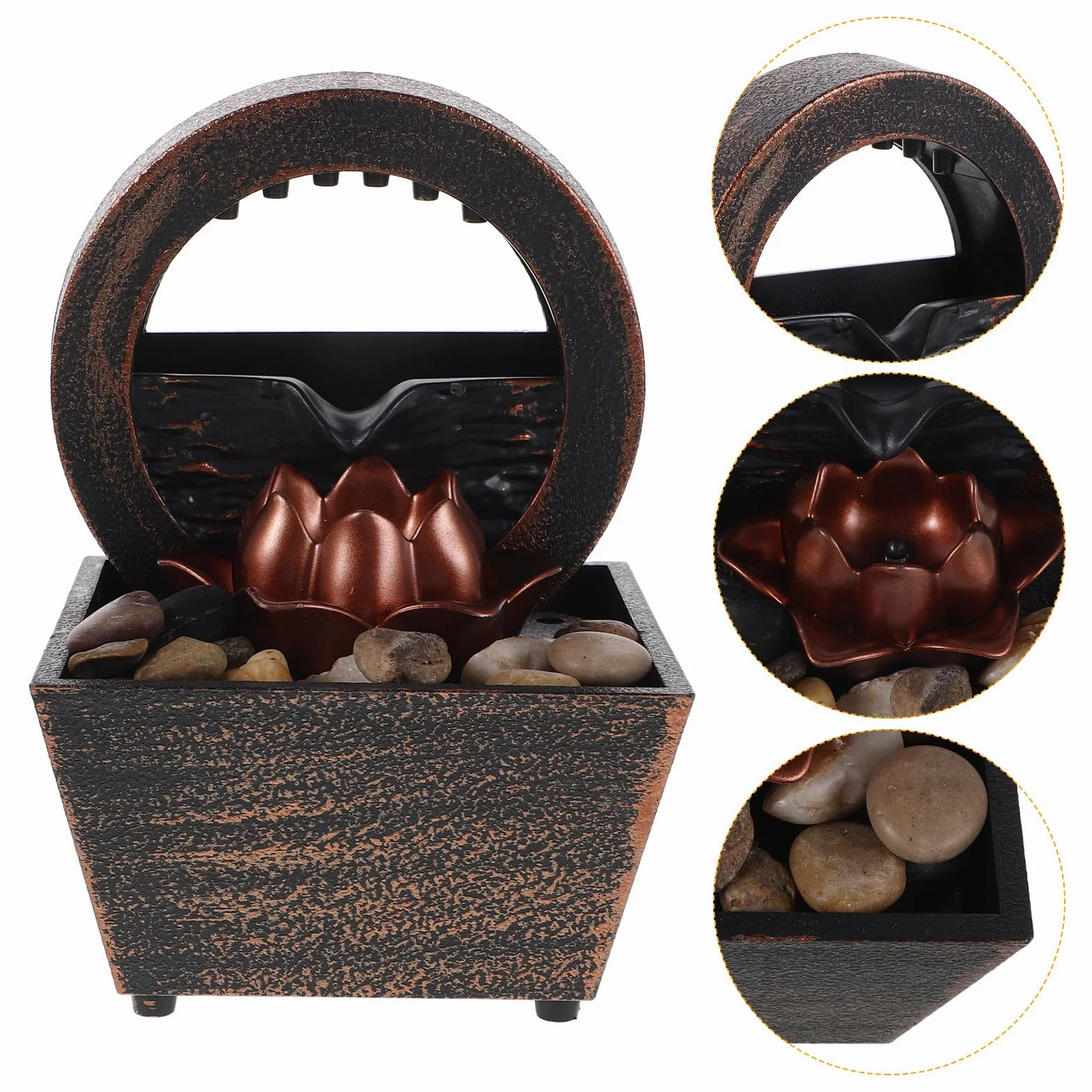 SUPVOX Fuente de Agua en Cascada de Sobremesa con Luz LED Pequeña Fuente Decorativa de Escritorio para Interior Diseño Compacto con Bomba Dorada Adecuado para Oficina Salón o Sala de Té