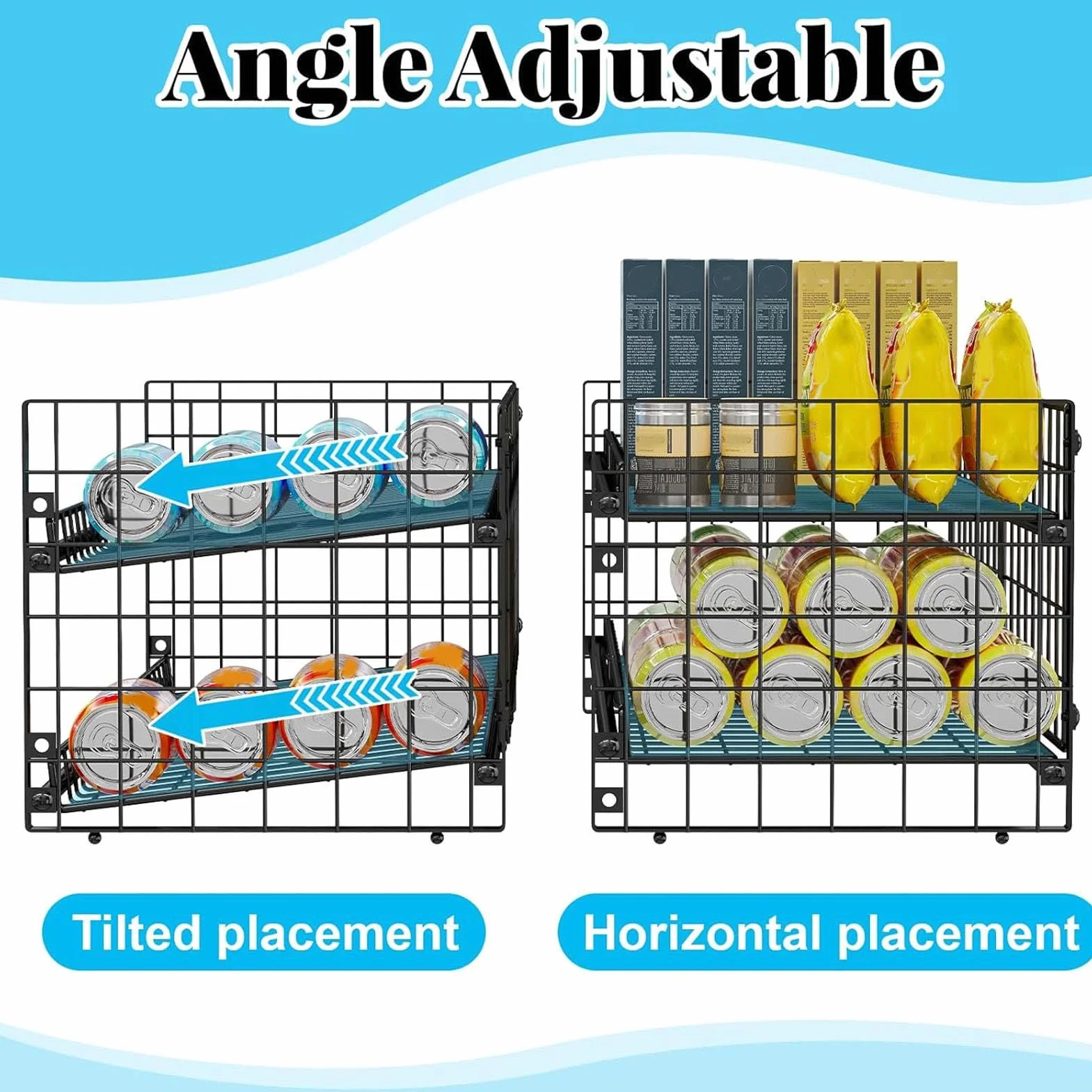 Organizador de Latas Apilable de 2 Niveles, Estante de Almacenamiento de Latas Ajustable de Acero Al Carbono con Capacidad para 64, con Diseño de Doble Capa, para Al