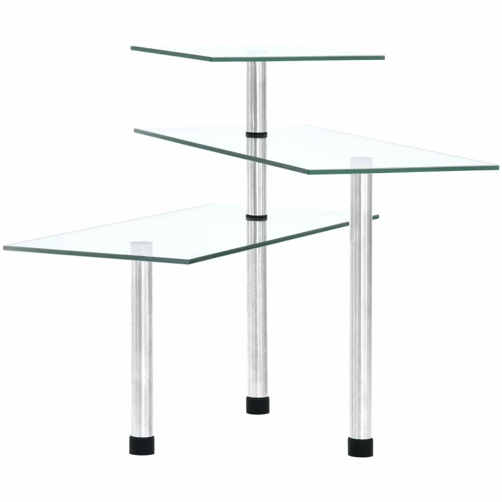 Estantería esquinera de cocina de 3 niveles, vidrio templado, acero inoxidable, transparente, ahorra espacio, especiero y organizador de cocina, con 3 estantes escalonados para hierbas, latas