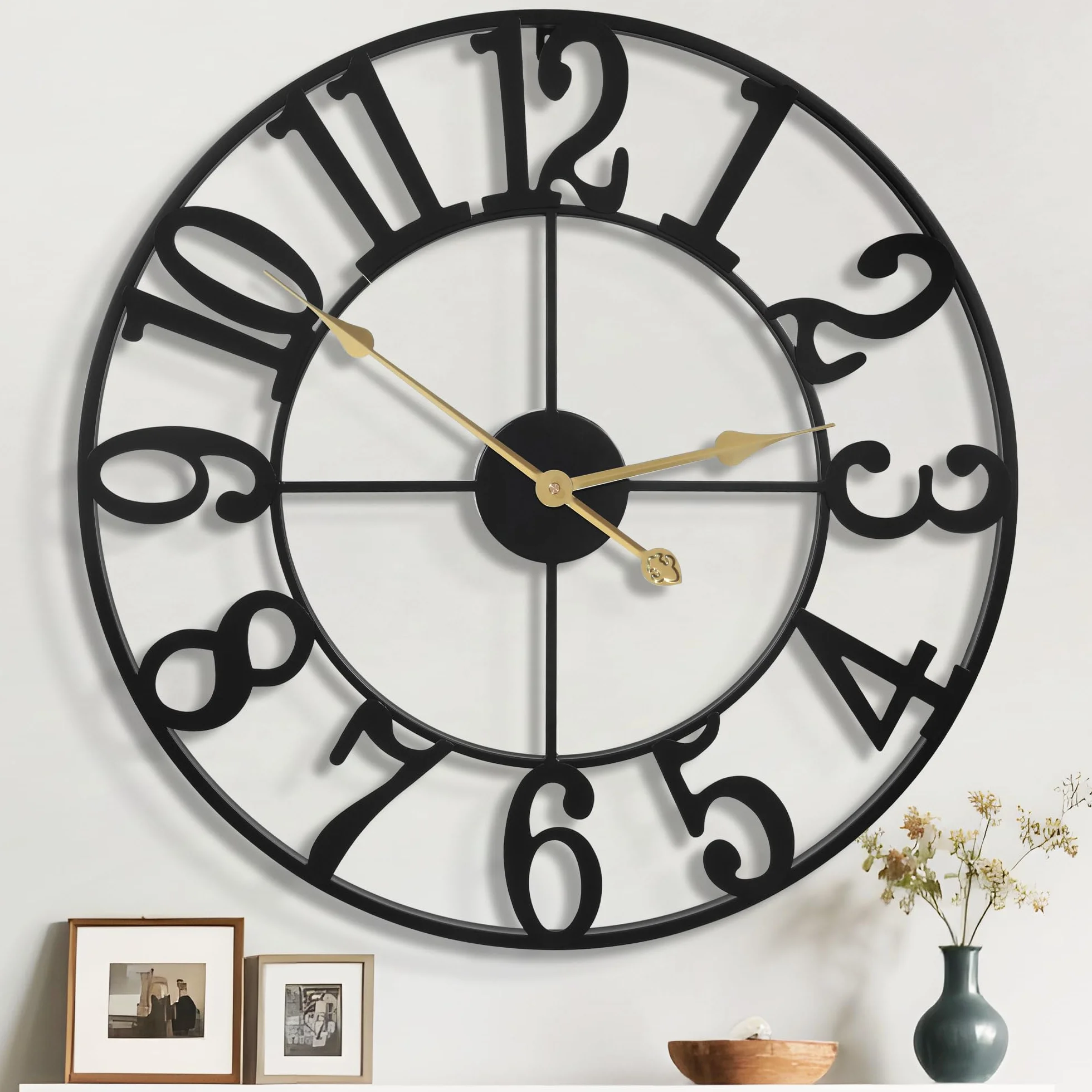 Reloj de Pared Grande 100cm, Estilo Vintage Moderno, Metal y Madera, Movimiento de Paso con Tic-TAC Suave, Diseño Decorativo para Salón, Cocina, Oficina o Comedor