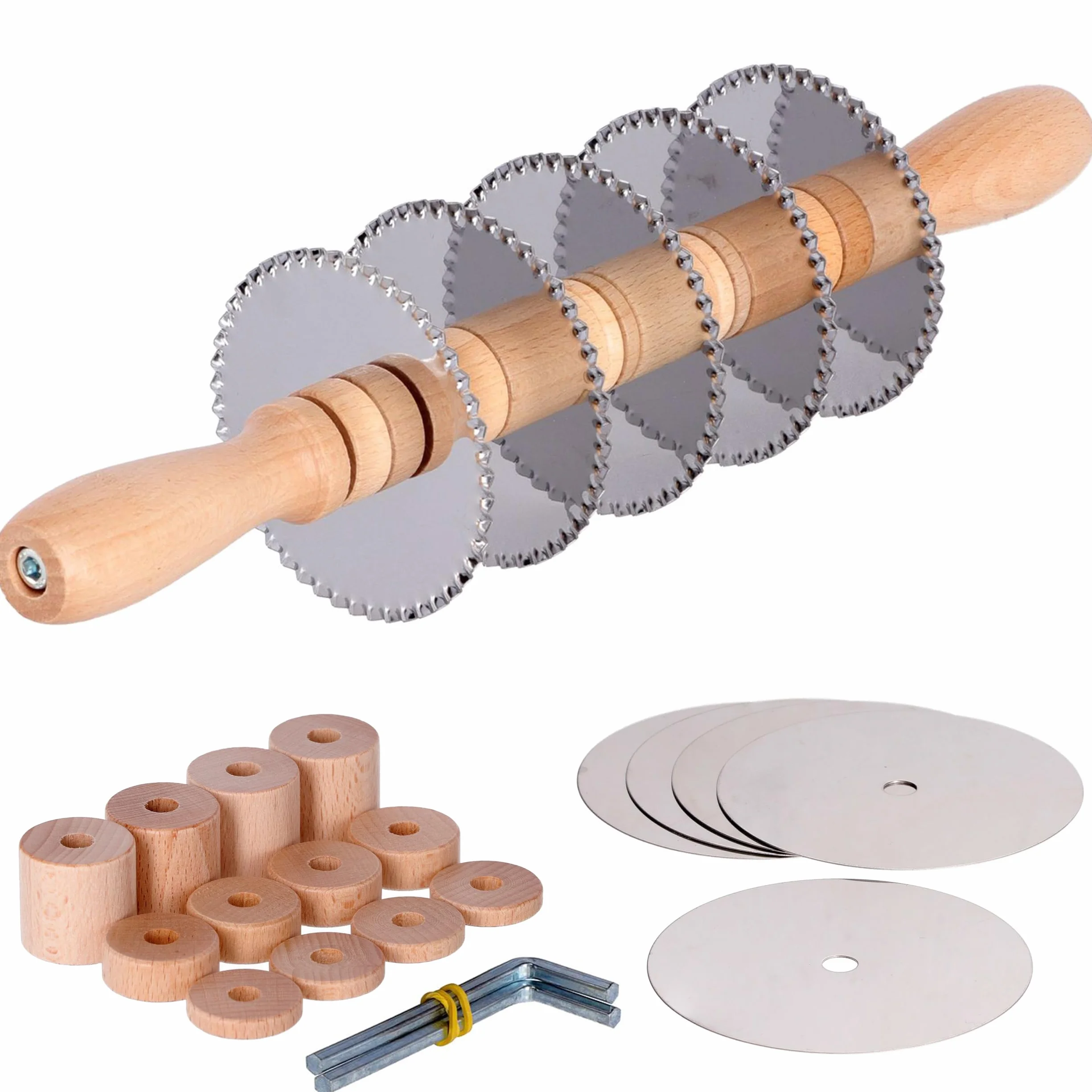 Tagliapasta Rodillo ajustable | Cortador de hojaldre profesional con 5 cuchillas lisas + 5 cuchillas dentadas de acero inoxidable y espaciadores