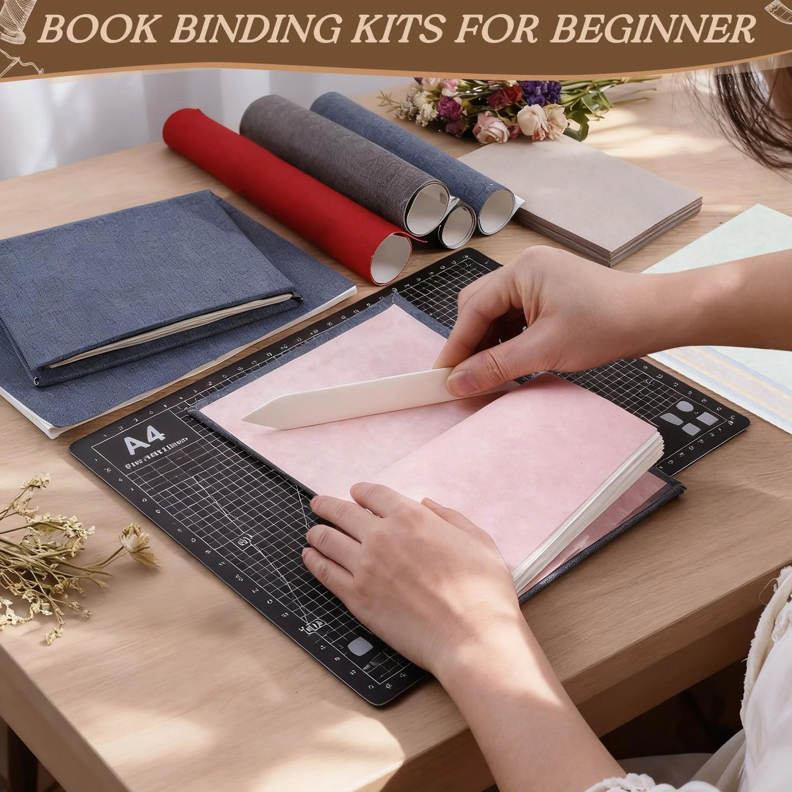 145 kits de encuadernación de libros para principiantes para hacer libros, materiales de encuadernación con punzón de tela de papel A5, herramientas completas de encuadernación con instrucciones y
