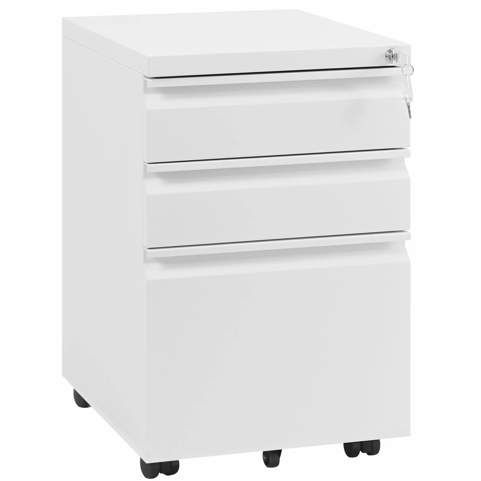 WOLTU Archivador Móvil con 3 Cajones con Cerradura, Cajonera de Oficina con Ruedas Universales, Mueble Archivador para Archivos y Carpetas Colgantes, Blanco, 39x46x62 cm, ASK03ws