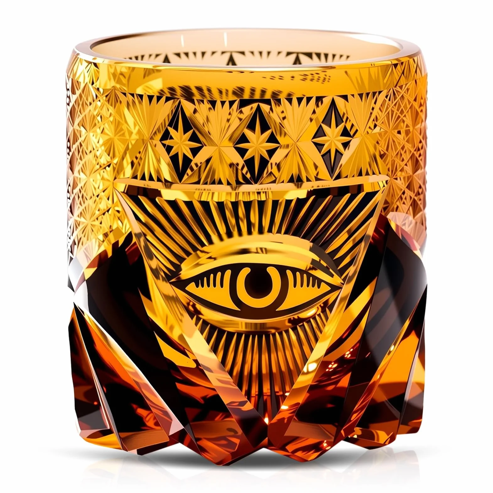 Vaso de whisky de cristal hecho a mano Kiriko japonés ojo místico ámbar real – Vaso de vaso de degustación whisky Bourbon Cognac Lowball – Regalo para hombre de lujo original
