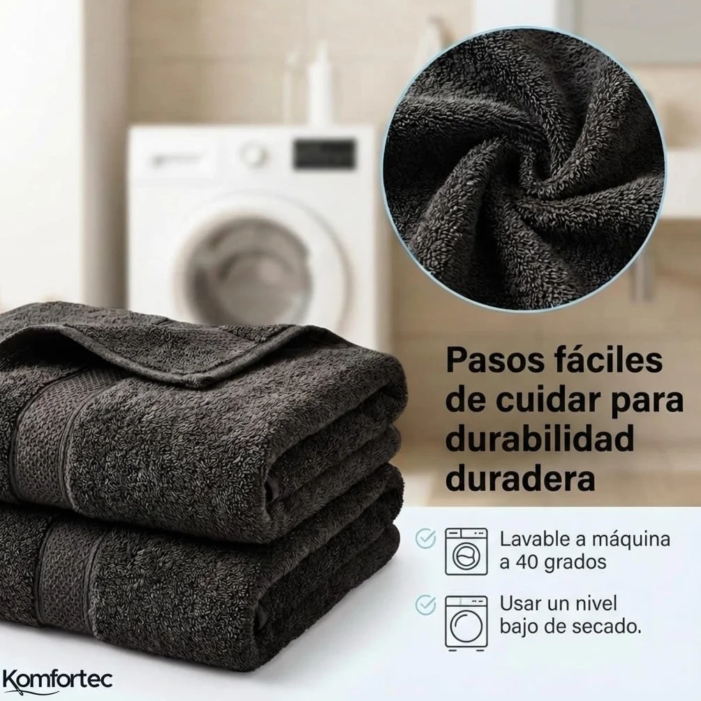 Komfortec Juego de 8 Toallas 100% Algodón | 4 Toallas de Baño 70 x 140 cm y 4 Toallas de Lavabo 50 x 100 cm – Juego de Toallas Suaves y Absorbentes – Negro