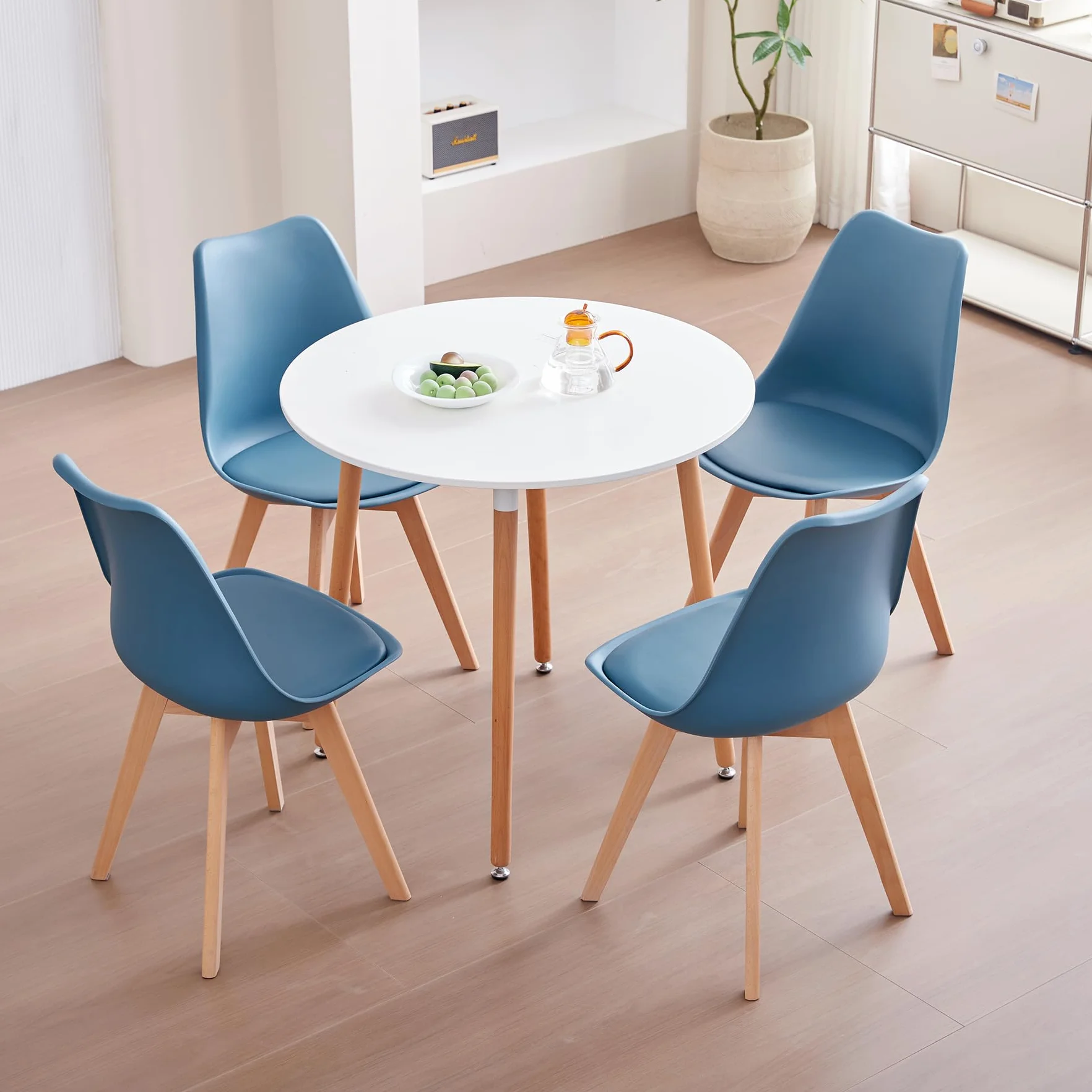 Sillas de Comedor Nórdicas Patas de Haya Maciza Azul Oscuro - Juego de 6