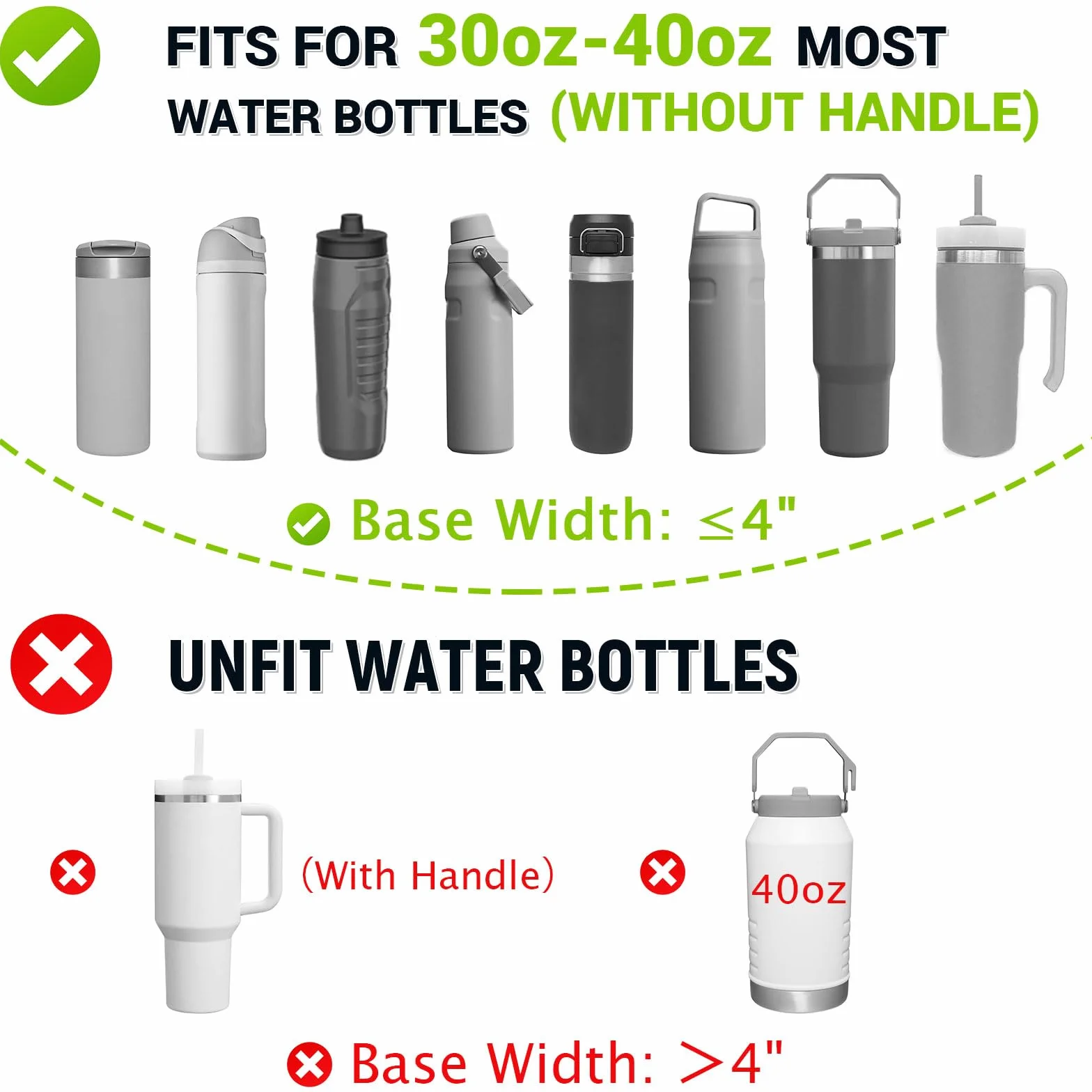 Bolsa de transporte para botellas de agua con correa, 32 onzas, 40 onzas, bolsa aislada para botella de agua con bolsillo para teléfono para caminar, senderismo, ciclismo