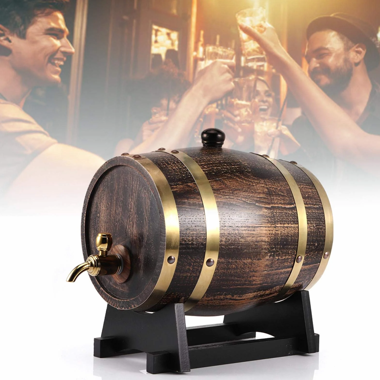 Barril de envejecimiento de roble, 3L Estilo retro Madera de roble Vino tinto Brandy Barril de whisky Contenedor de cubo de barril con grifo