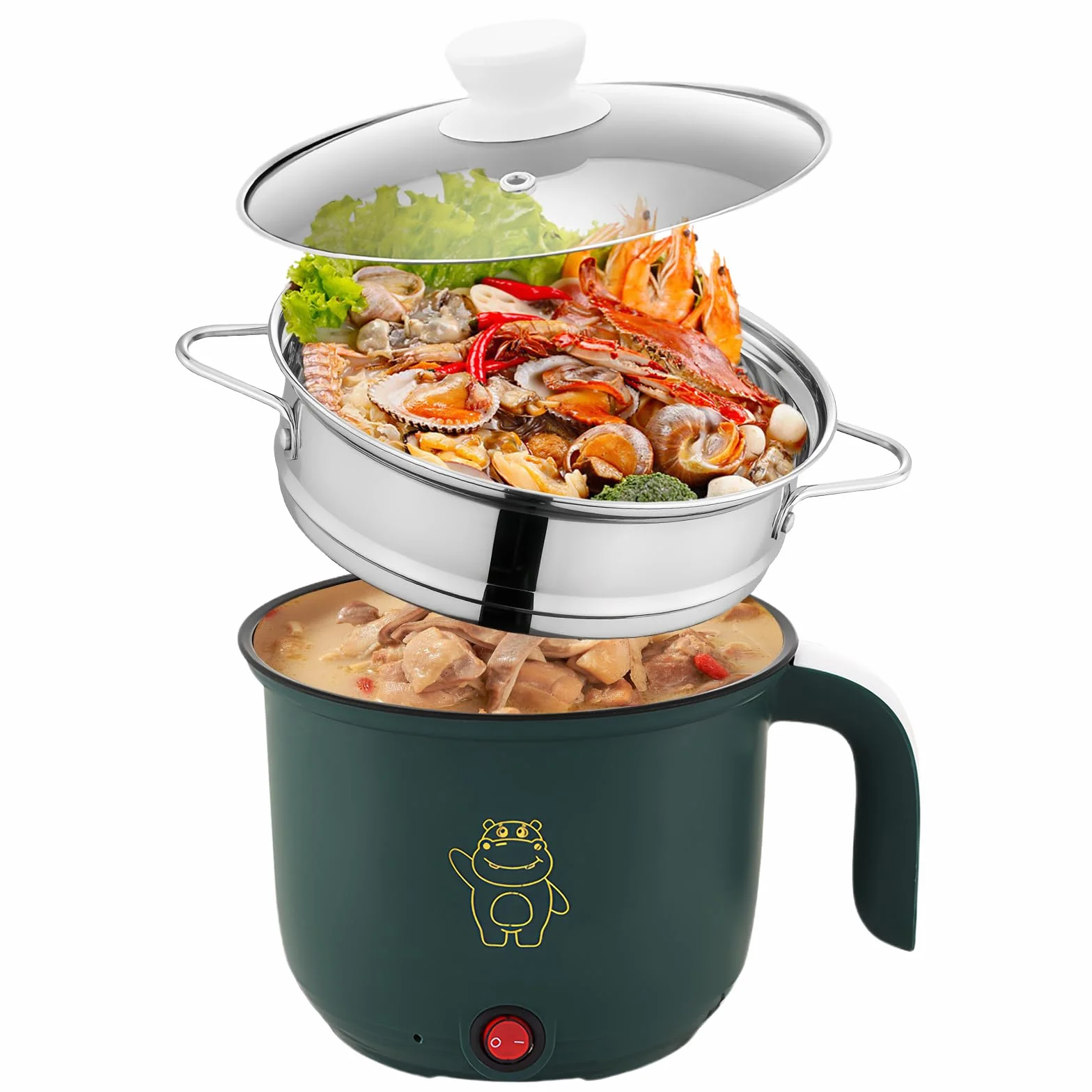 Mini Olla Multifuncional Portátil 1,5 L Eléctrica Vaporera Sartén de Viaje