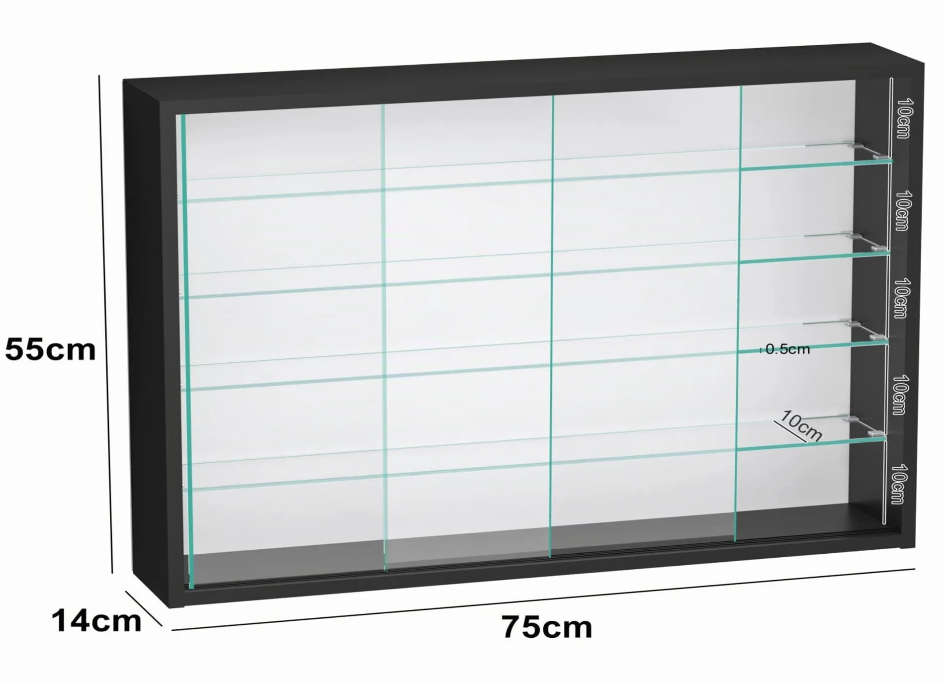 VDD Vitrina de pie colgante – puertas correderas – 75 x 55 x 14 cm
