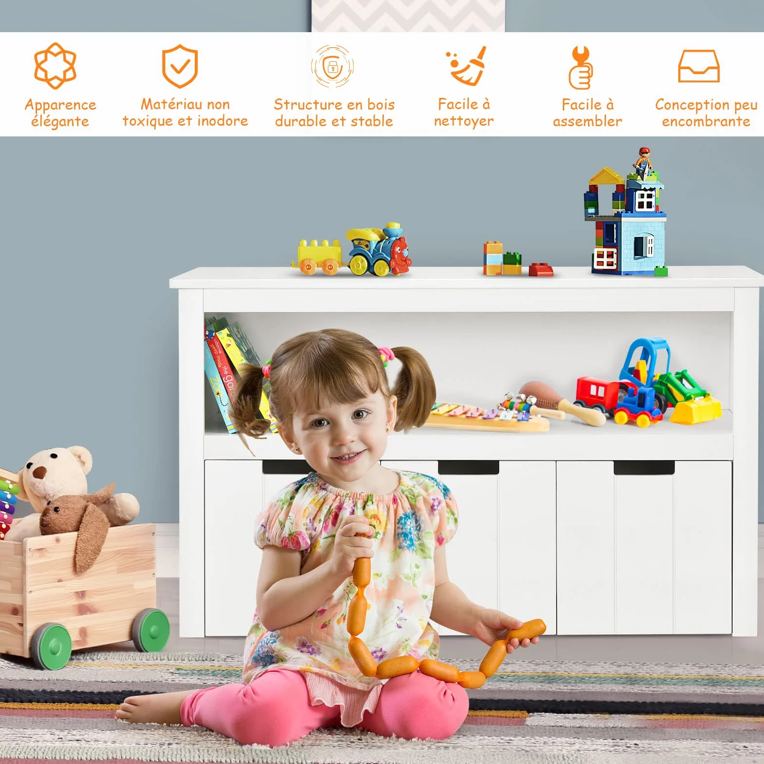 GOPLUS Armario de Almacenamiento para Juguetes para Niños, Estantería de 3 Cajones, Gran Estantería para Cubos de Almacenamiento, Armario de Almacenamiento para Habitación de Niños, 102 x 33 x 62 cm