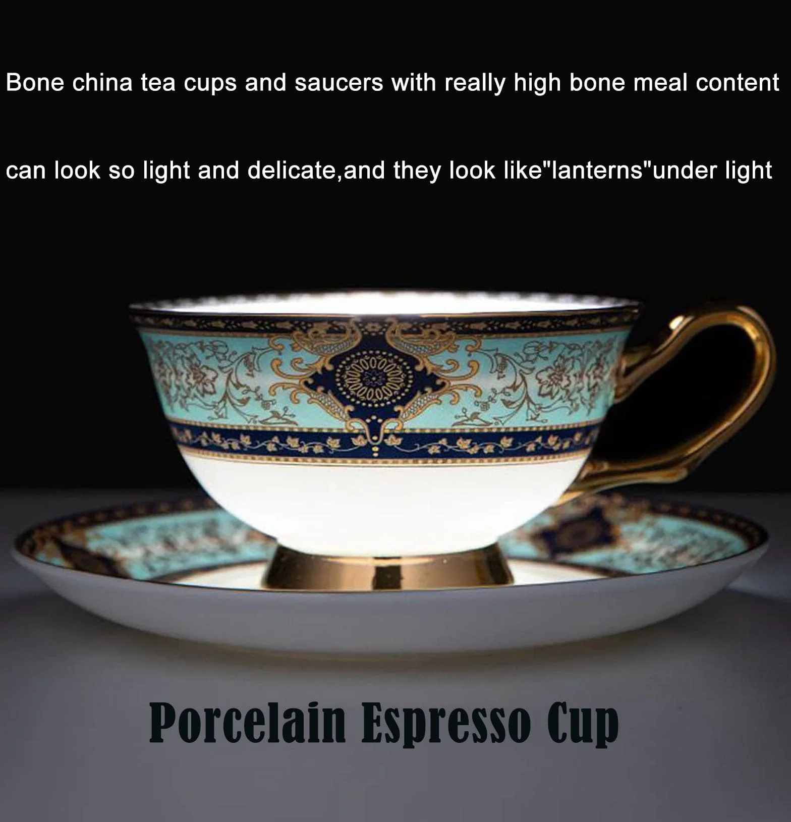 YUDIZWS Juego de tazas de té de porcelana china con cuchara de oro y caja de regalo, tazas de café de té y platillos Juego de 1 taza de té de porcelana Taza,3pcs