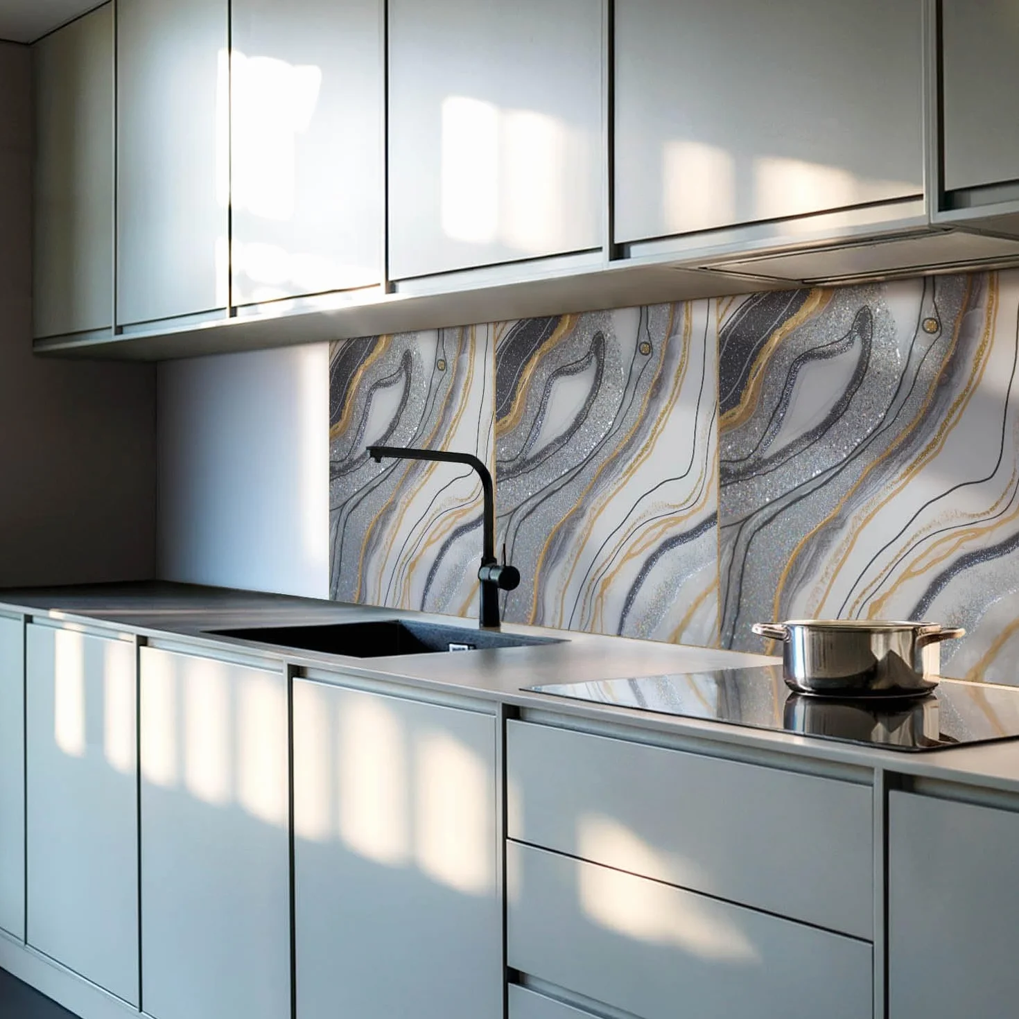 Azulejos Decorativos 50x50 cm Protección Contra Daños Decoración Antischizzo Fácil de Limpiar 4 Piezas Revestimiento del Suelo Vinilo Sostenible - Onde astratte con brillo