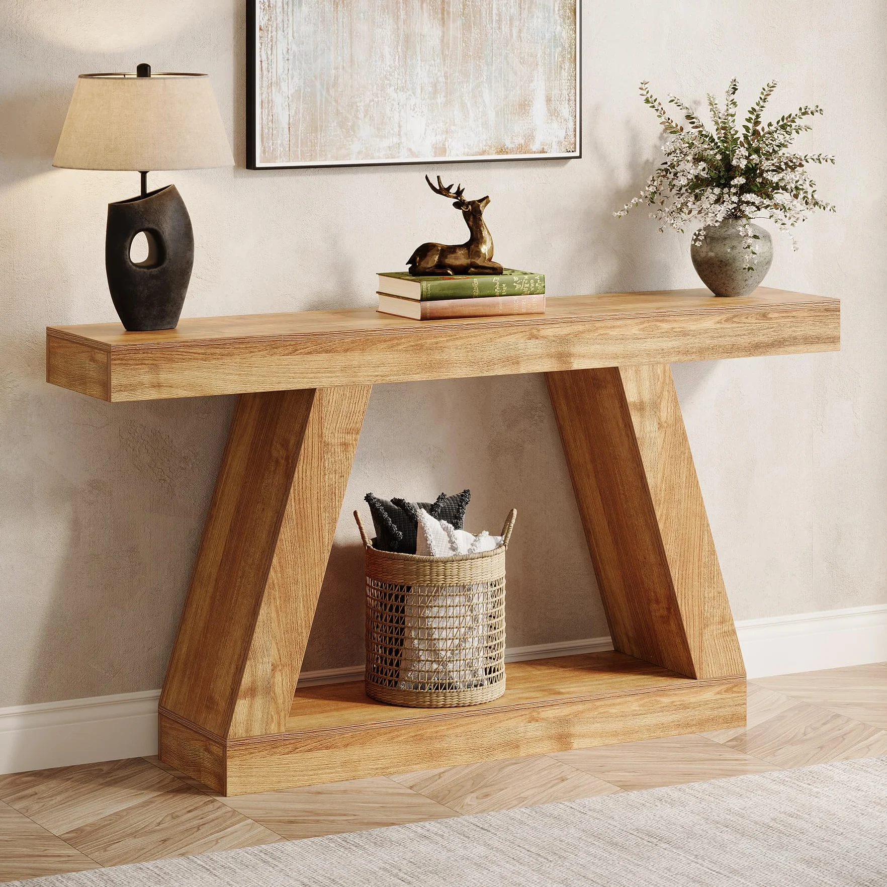 Tribesigns Mesa Consola, Consola de Entrada Industrial, 140 x 30 x 80 cm, Mesa Auxiliar con Espacio de Almacenamiento en el Pasillo para Pasillo, Salón, Marrón Natural