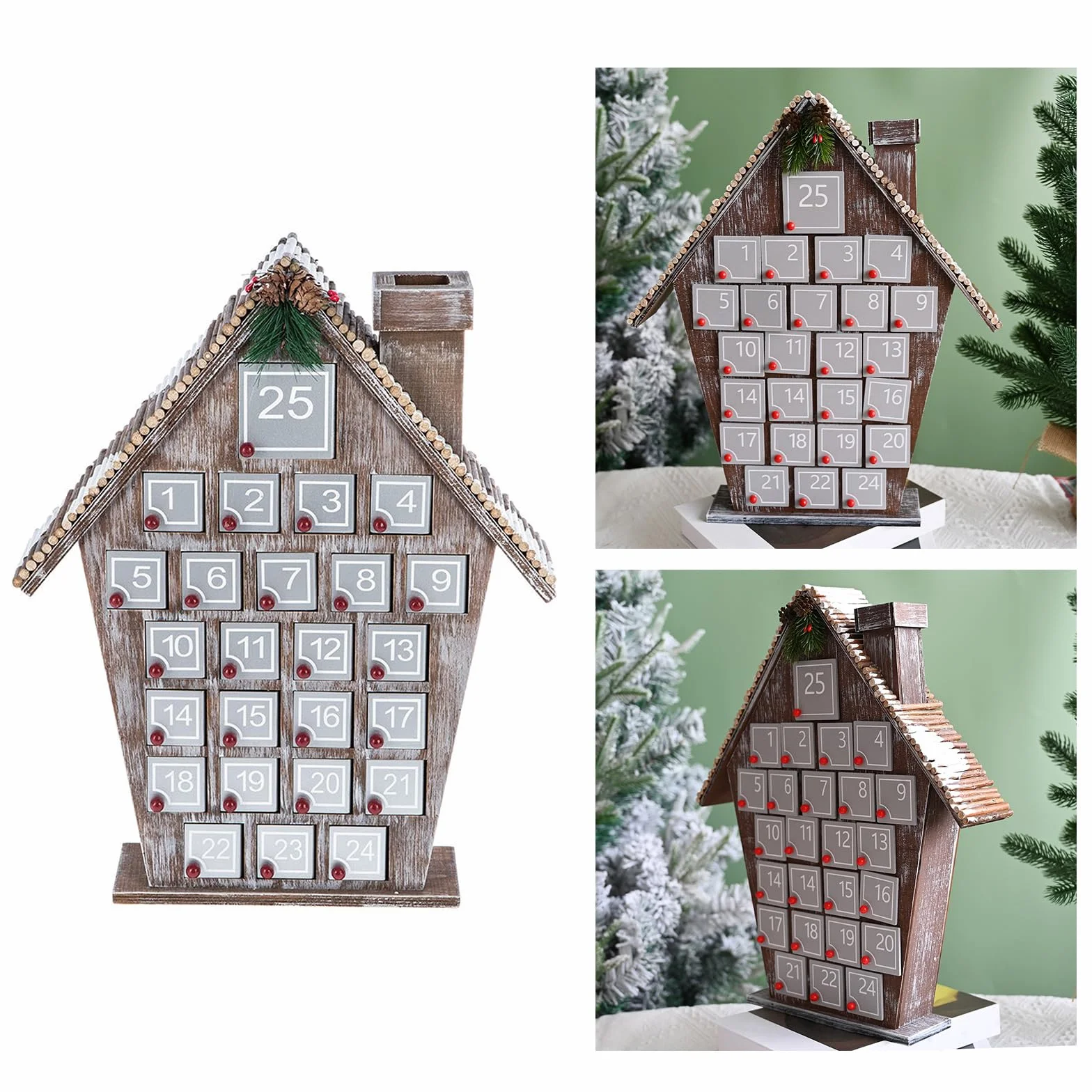 Casas Decorativas de Calendario de Adviento de Madera Casas de Calendario de Adviento de Madera navideña con 24 Tarjetas para Decoraciones navideñas de Cuenta Regresiva de Festivales