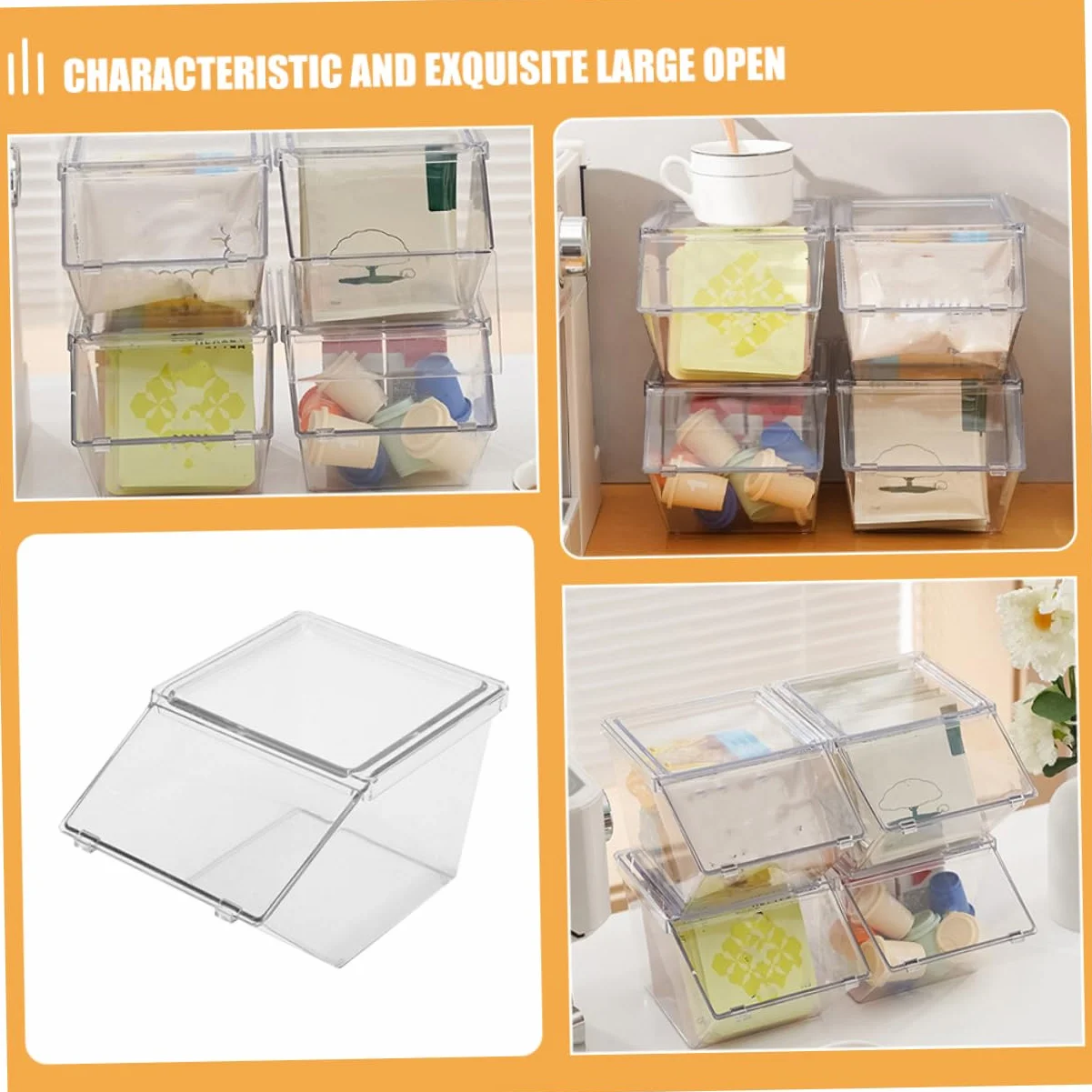 Organizador Acrílico de Sobremesa para Bolsitas de Té 4 Piezas | Set de Cuatro Unidades, Superficie Lisa, Decoración para Encimera, Estilo Simple y Aspecto Generoso