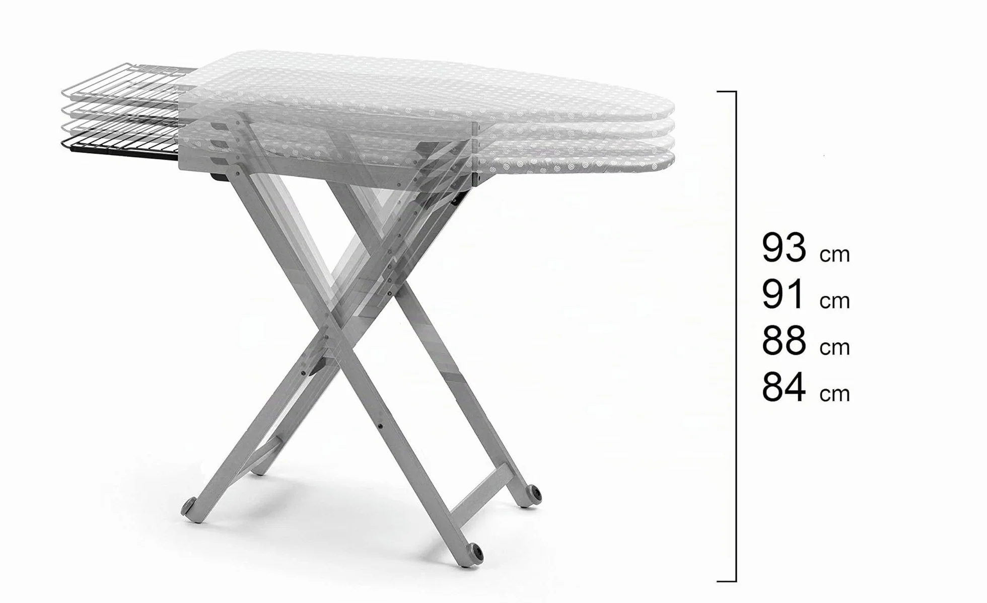 Stirolight - Mesa de Planchar Ajustable en 4 Alturas, Muebles Italianos 84x135x45