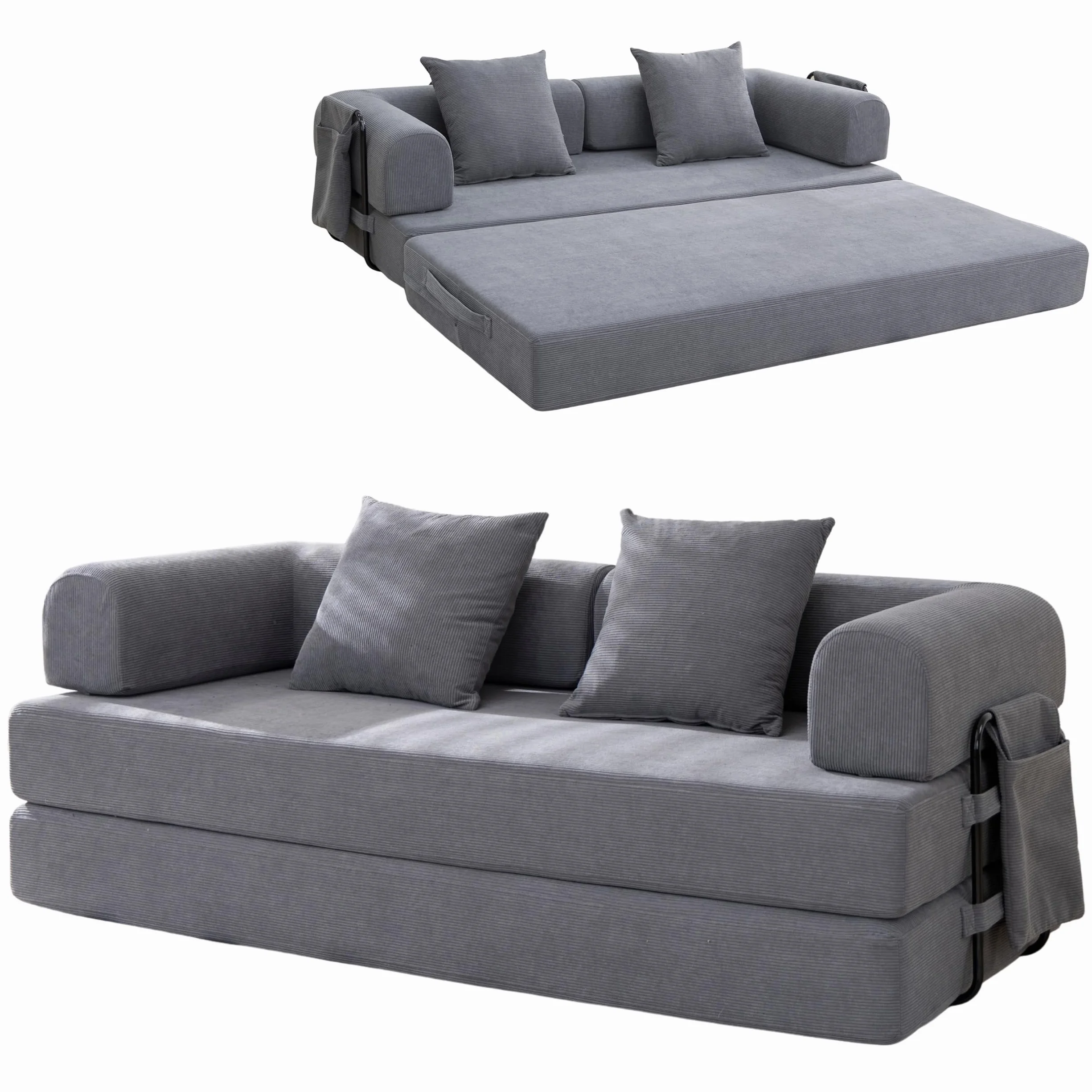 Lynna Sofa Cama 3 plazas sin Montaje – Sofa Modular autoexpandible Convertible en Cama Doble Grande, cómodo y versátil para Salones Modernos y Pisos pequeños, 200x94x70 cm (Gris Oscuro)