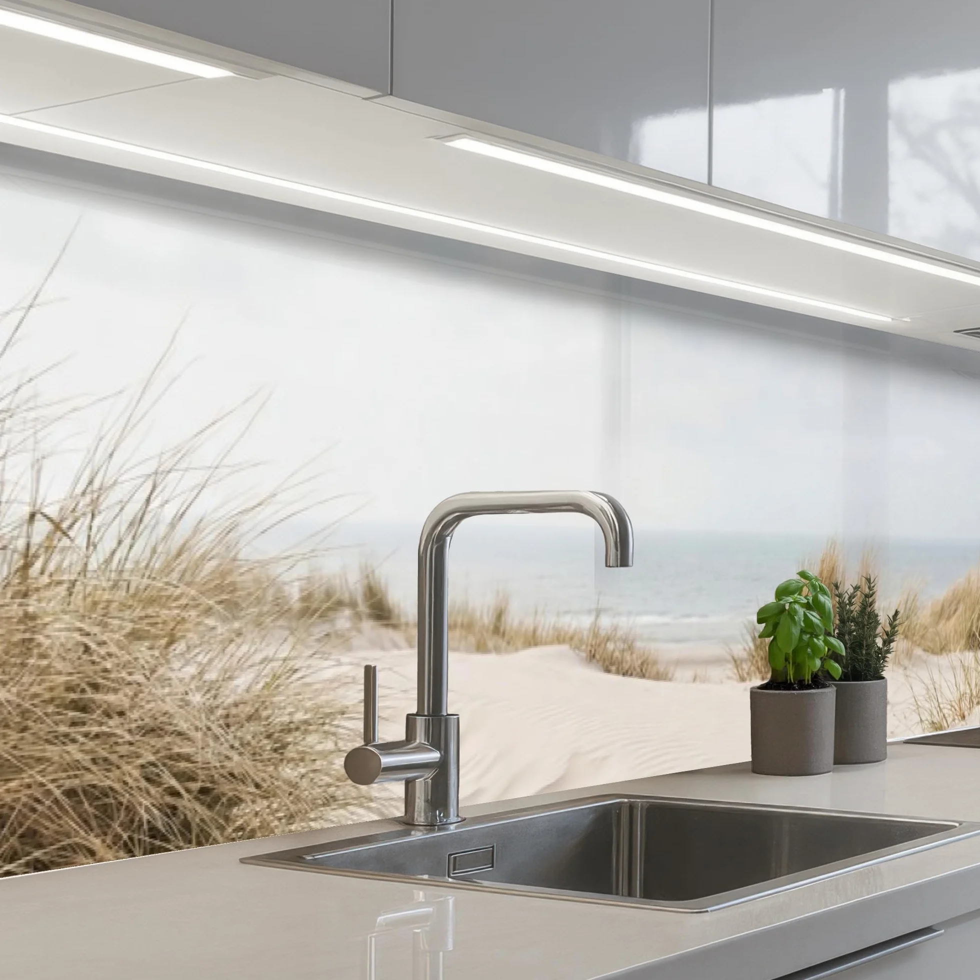 KitchenYeah© Antisalpicaduras Cocina 60x300 cm Adhesivo Salpicadero Protector Pared Salpicaduras Revestimiento Nubes - Paisaje dunar - Arena