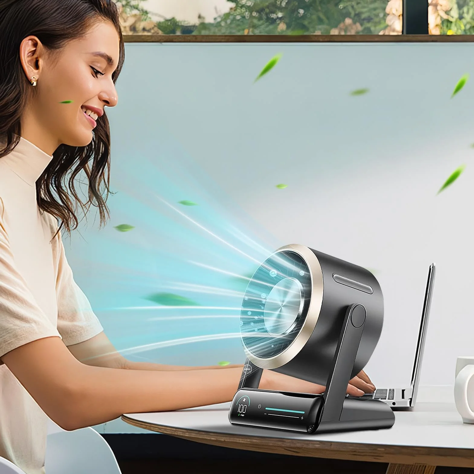 Genérico Ventilador De Mesa Pequeño Pantalla Digital Silencioso Recargable | Ventilador De Escritorio Recargable Para hogar, oficina, escuela, exterior, camping, viajes, playa, verano