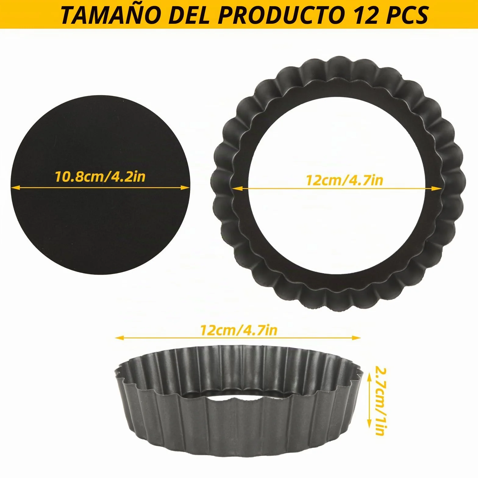 Molde Quiche Pequeño 12cm Base Desmontable Acero al Carbono Antiadherente para Hornear Mini Tartas