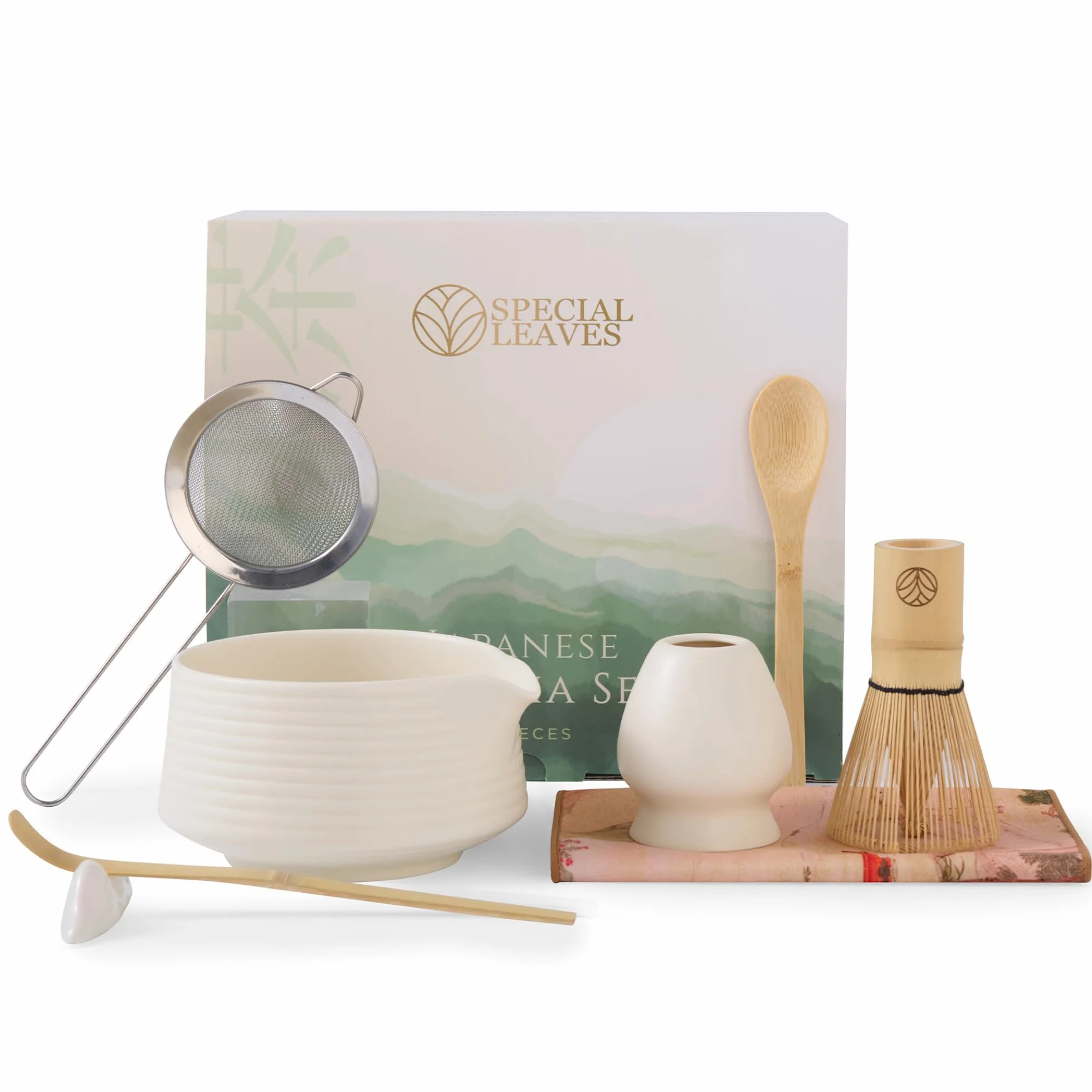 Matcha Set - Juego de té Matcha de 8 piezas - Escoba Matcha, cuenco, cuchara, cuchara, colador, soporte y accesorios - Kit de matcha premium para los amantes del matcha