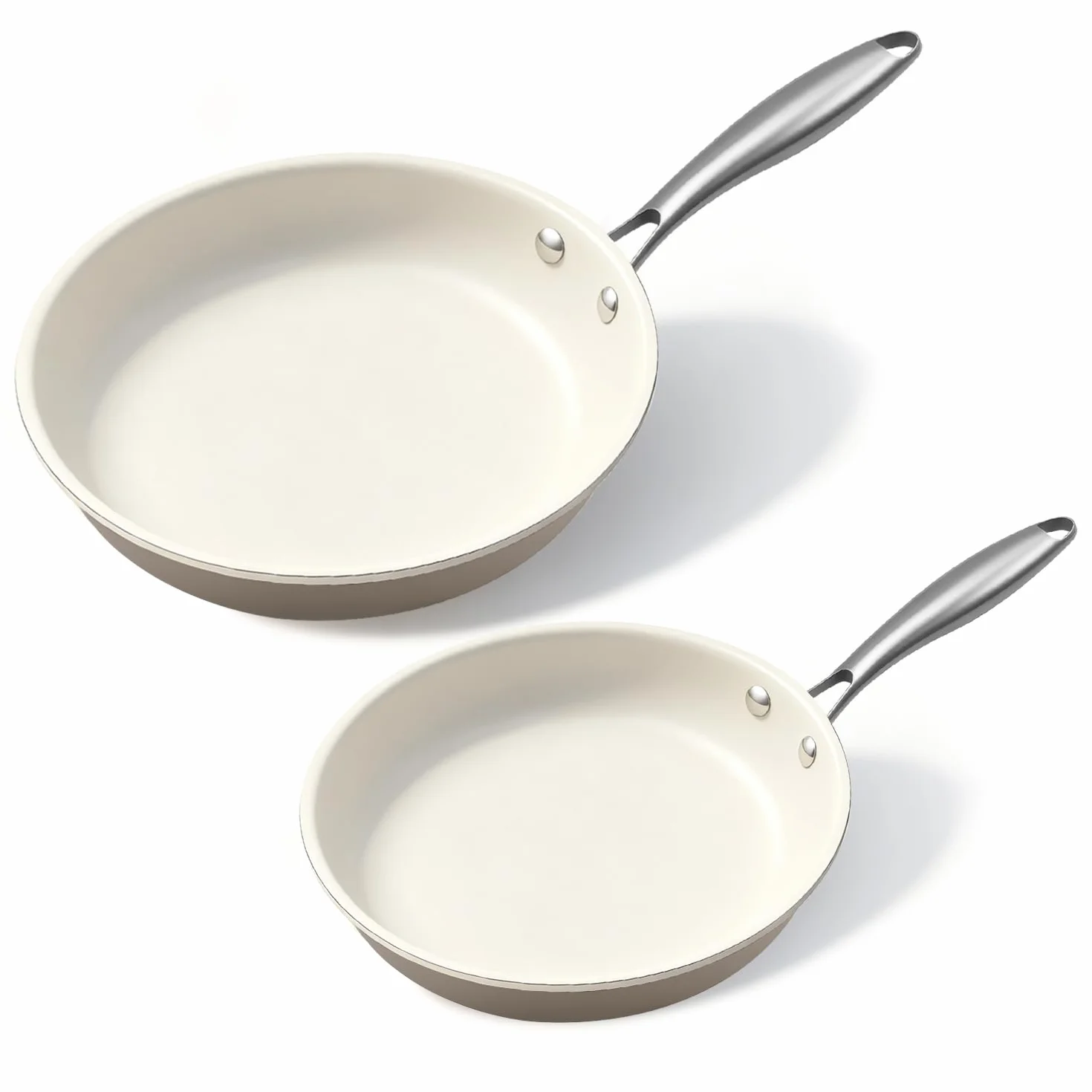 24 cm y 28 cm cerámica antiadherente sartén Skillet - PFAS-libre, no tóxico, horno seguro y inducción listo, utensilios de cocina de aluminio con mango de acero inoxidable