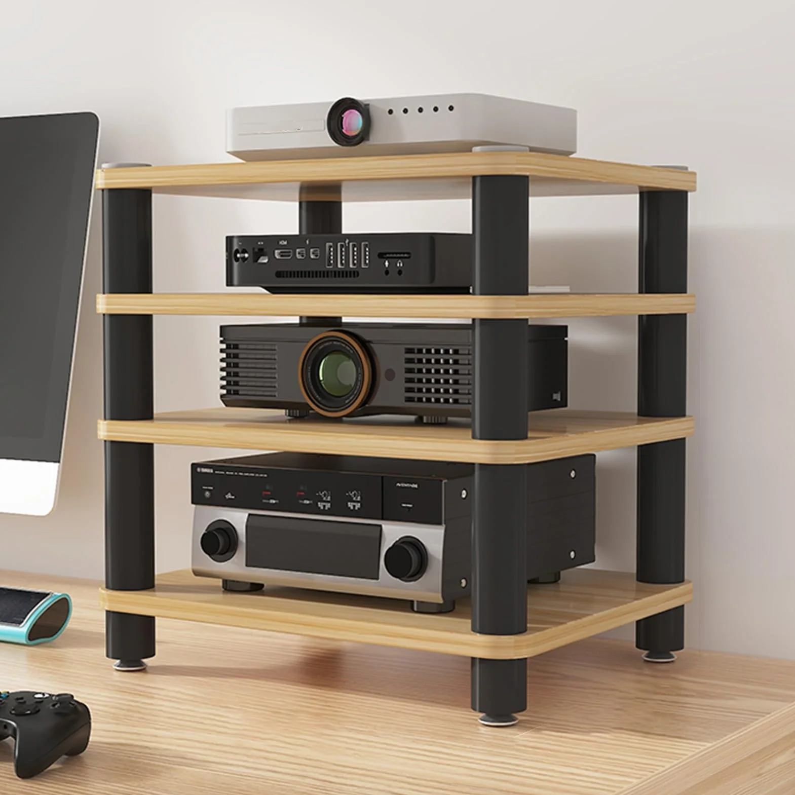 Moderno soporte para gabinete AV, estante para reproducción de discos, soporte de CD/DVD para consolas de juegos y cajas de TV, amplio espacio, marrón, 50 x 47 cm