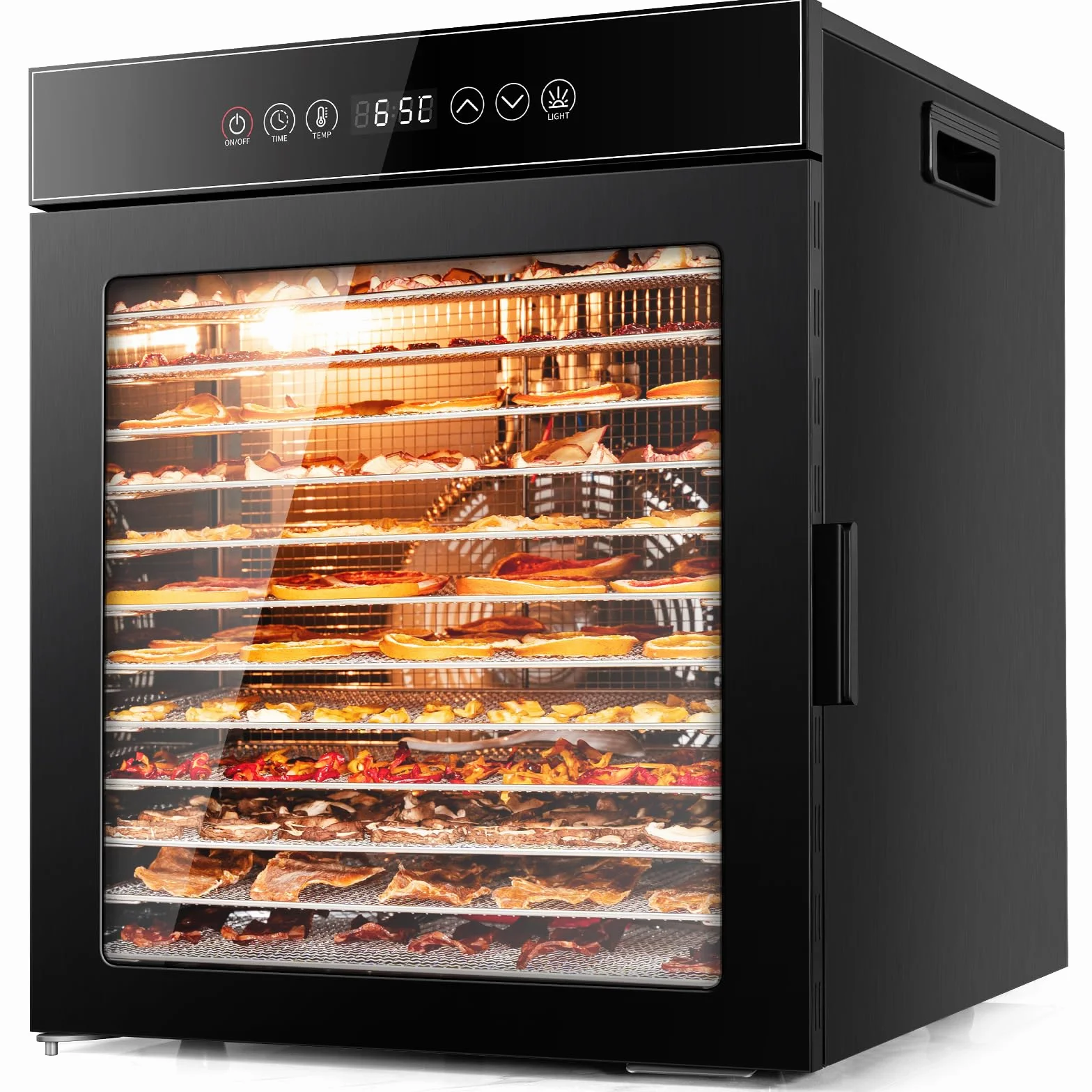 Kwasyo Deshidratador de Alimentos de 12 Bandejas de Acero Inoxidable, Todo en Negro, Estructura de Doble Capa, Gran Capacidad, Deshidratador para Frutas, Pescado, Verduras, Carne, Jerky, Hierbas