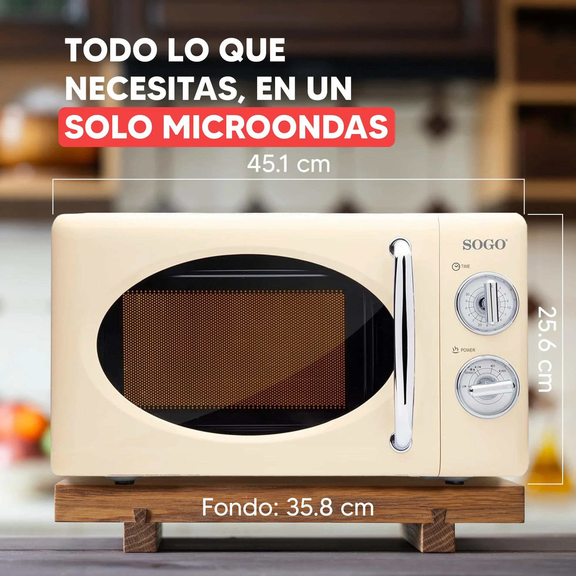 Sogo Microondas 20L 700W Vintage Beige 5 Potencias Descongelar Temporizador