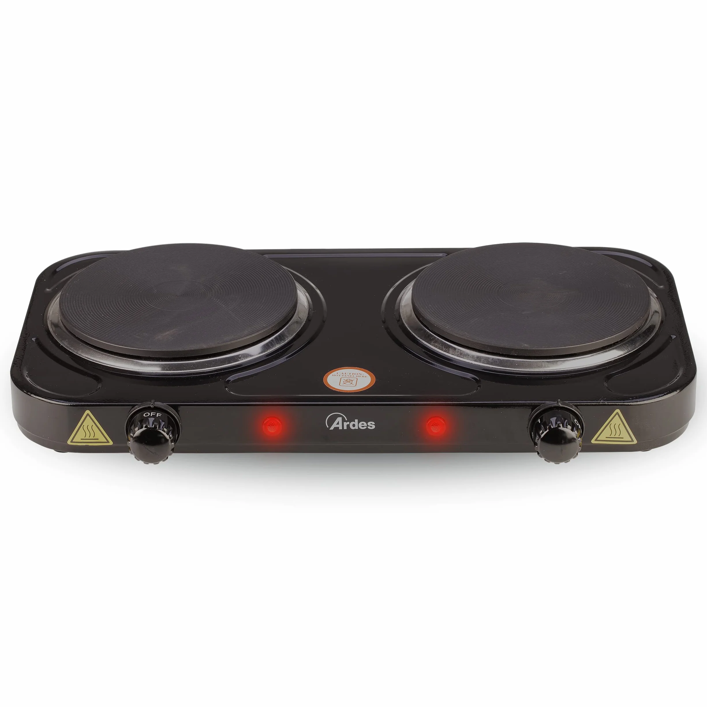 ARDES Hornillo eléctrico para cocinar, de 2000W en acero pintado para Camping y Cocina con 2 Placas de fundición Diámetro 15,5 cm y 2 Termostatos Modelo TIKAPPA AR1F21 Negro