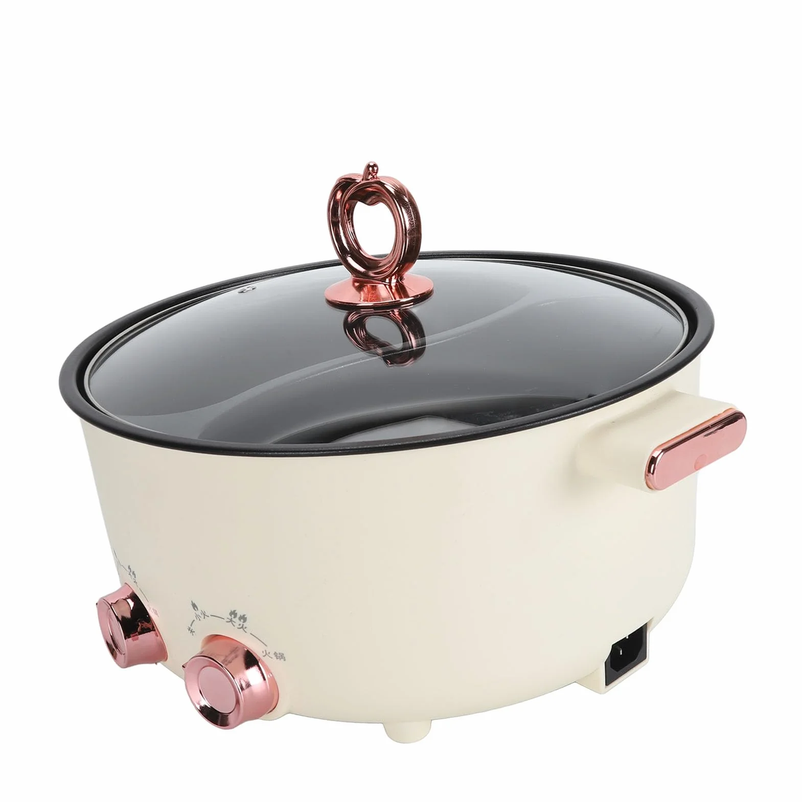 Luocute Hotpot Eléctrico con Divisor 7l Gran Capacidad Doble Sabor Doble Hot Hot Dual -Side 2 Temp Temp Sabtings por Lado para Cocinar Freing Beige