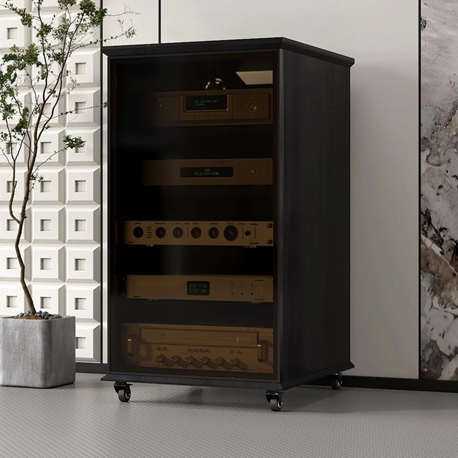 Mueble hifi,mueble tocadiscos,gabinete estéreo de madera estante de audio,estanteria audio hifi,mueble hifi rack,mueble equipo hifi con ruedas,mueble equipo hifi cerrado,mueble equipo hifi(Black,99.2c