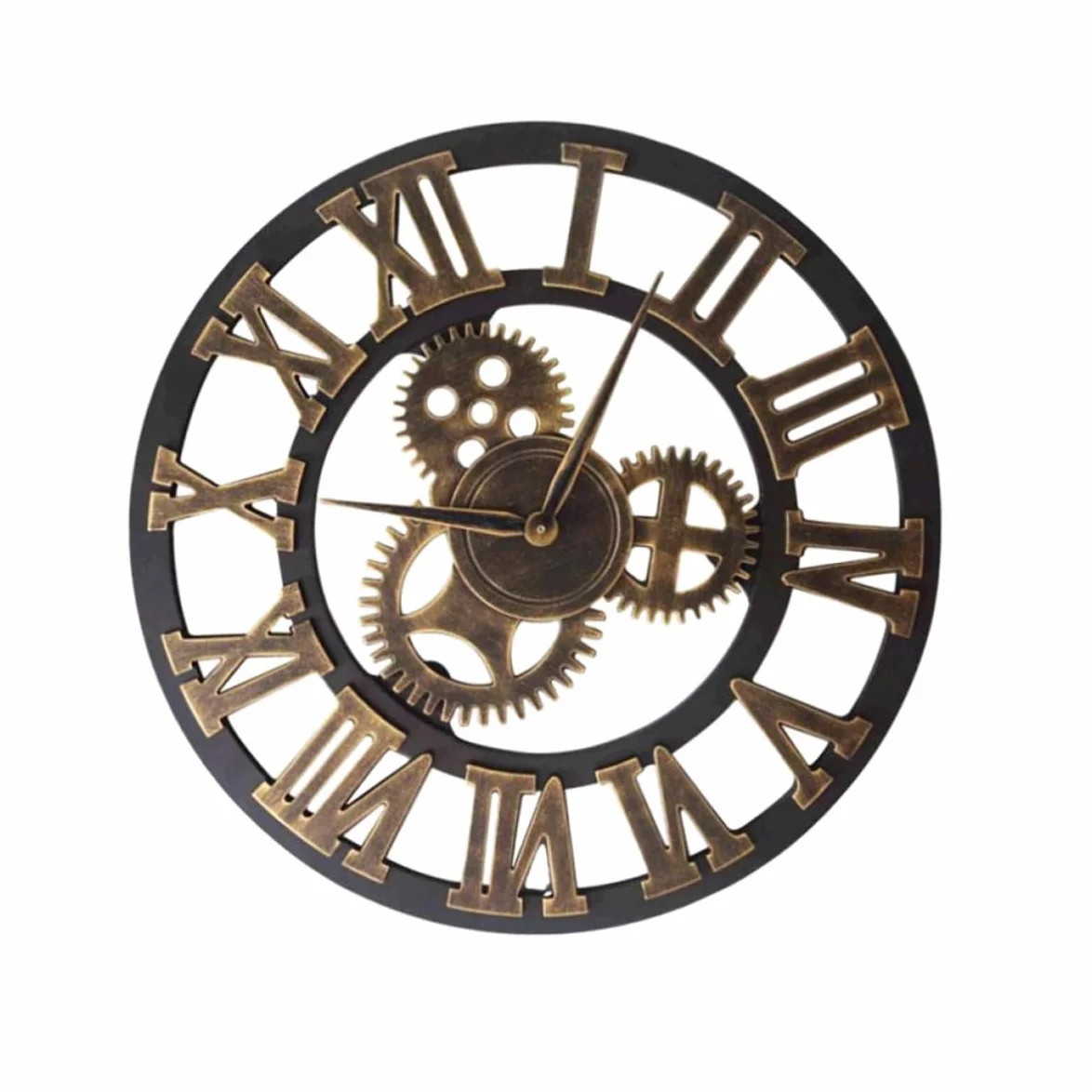 Reloj retro de pared dorado creativo industrial con engranaje 34 cm de madera estilo decorativo para decoración en casa y oficina