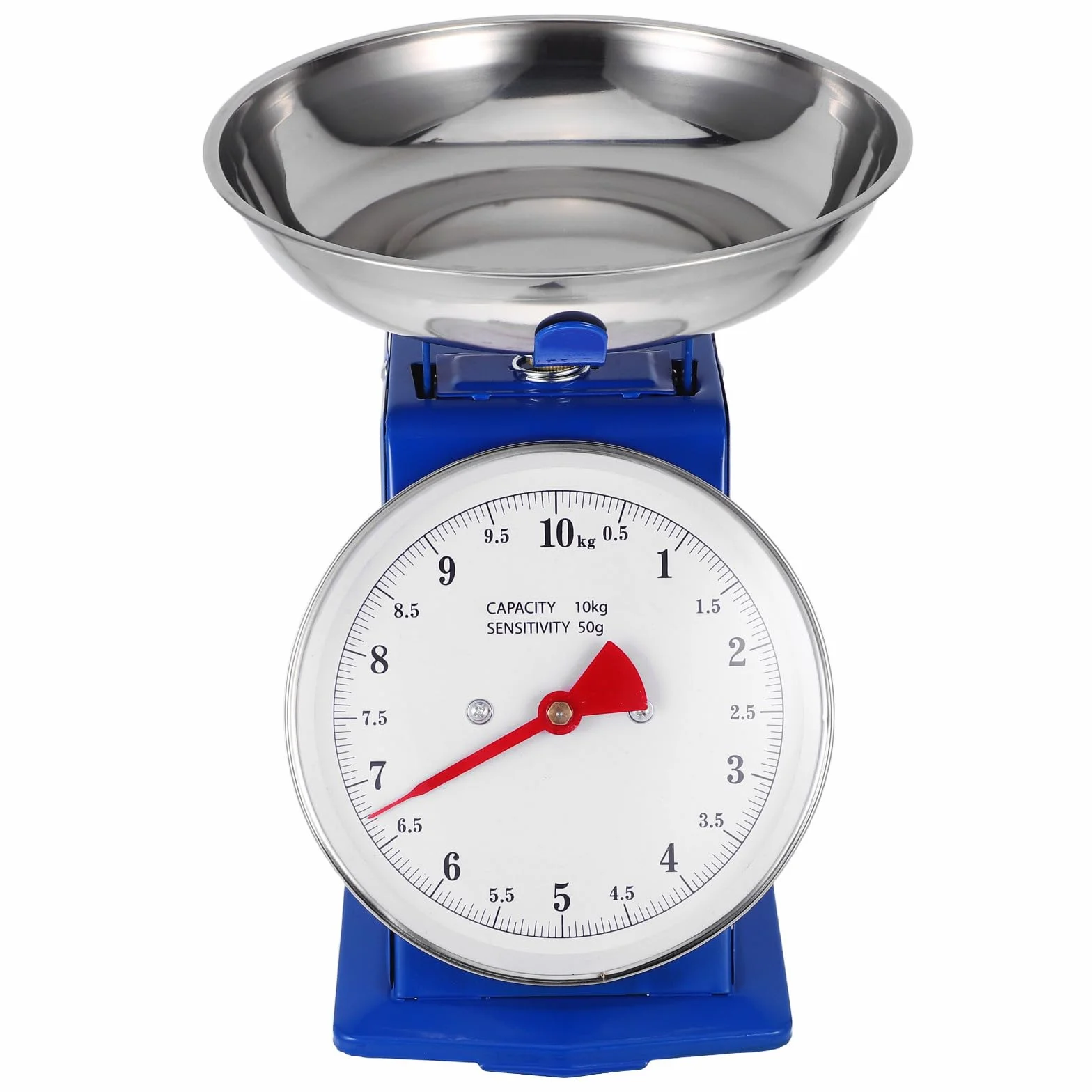 KOMBIUDA Báscula de acero inoxidable para alimentos con diseño vintage, bandeja desmontable y puntero ajustable, capacidad 10kg, ideal para hornear y preparar comidas