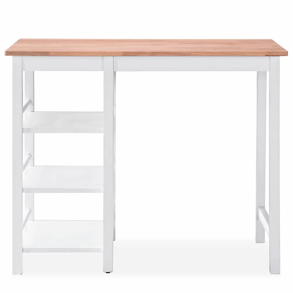 Juego de comedor de 3 piezas de MDF y madera de caucho blanco, incluye mesa con estantes y taburetes ergonómicos, ideal para comedor, cocina y salón, fácil de montar