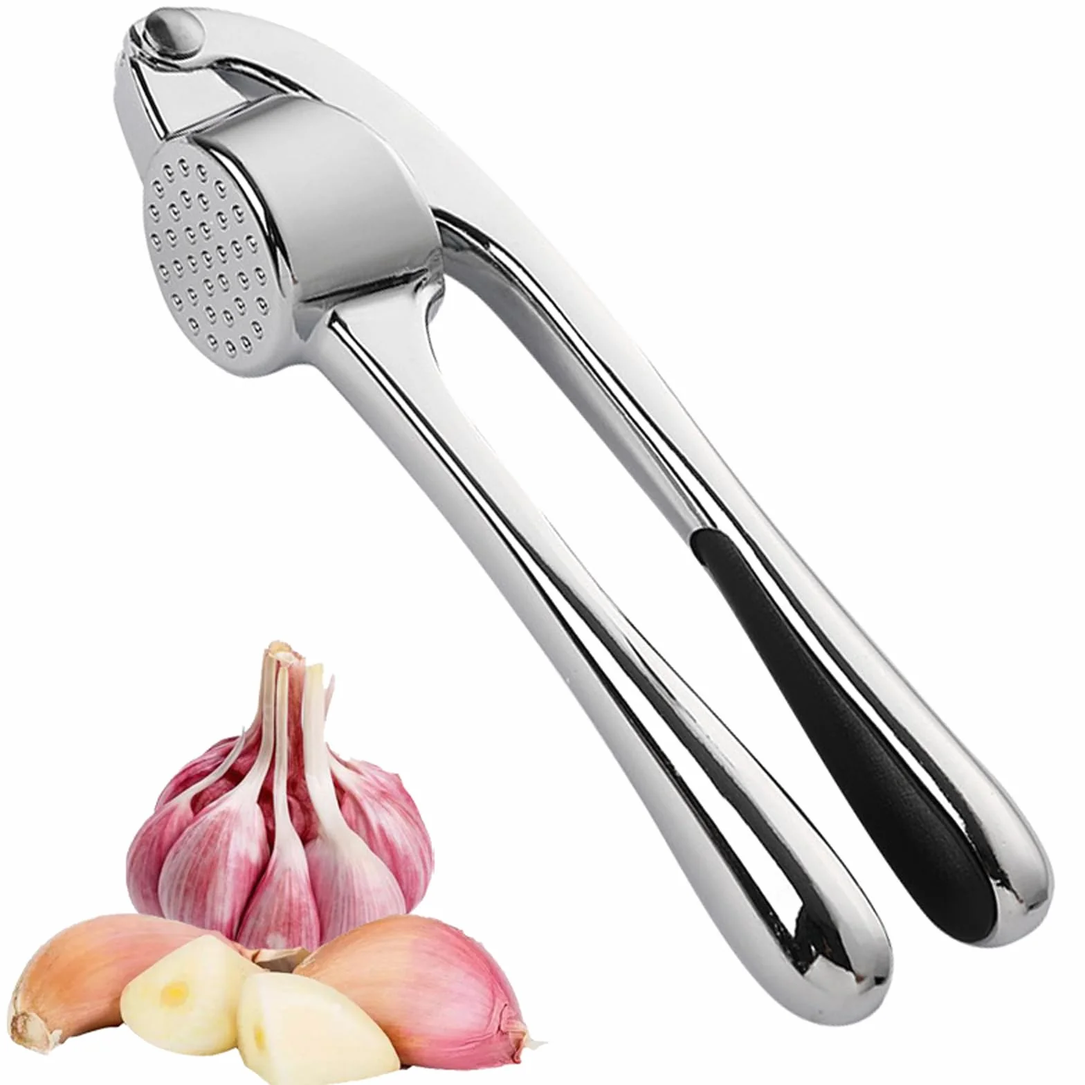 Prensa de ajos de acero inoxidable, 16 cm, fácil de limpiar, resistente al óxido, agarre suave ómico, para apretar sin esfuerzo, ideal para cocineros caseros