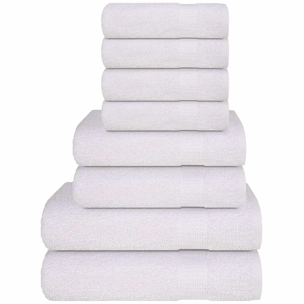 Juego de 8 toallas de mano, color blanco, 360 g/m², 100% algodón hilado en anillo, absorbentes, con práctico gancho para colgar, uso versátil, certificado Oeko-TEX