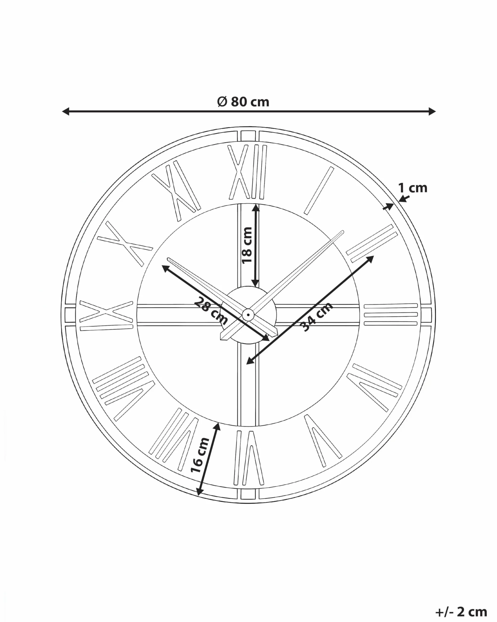 Beliani Reloj de Pared Moderno Colgante Estilo Industrial escandinavo Estructura de Metal Negro Perigny
