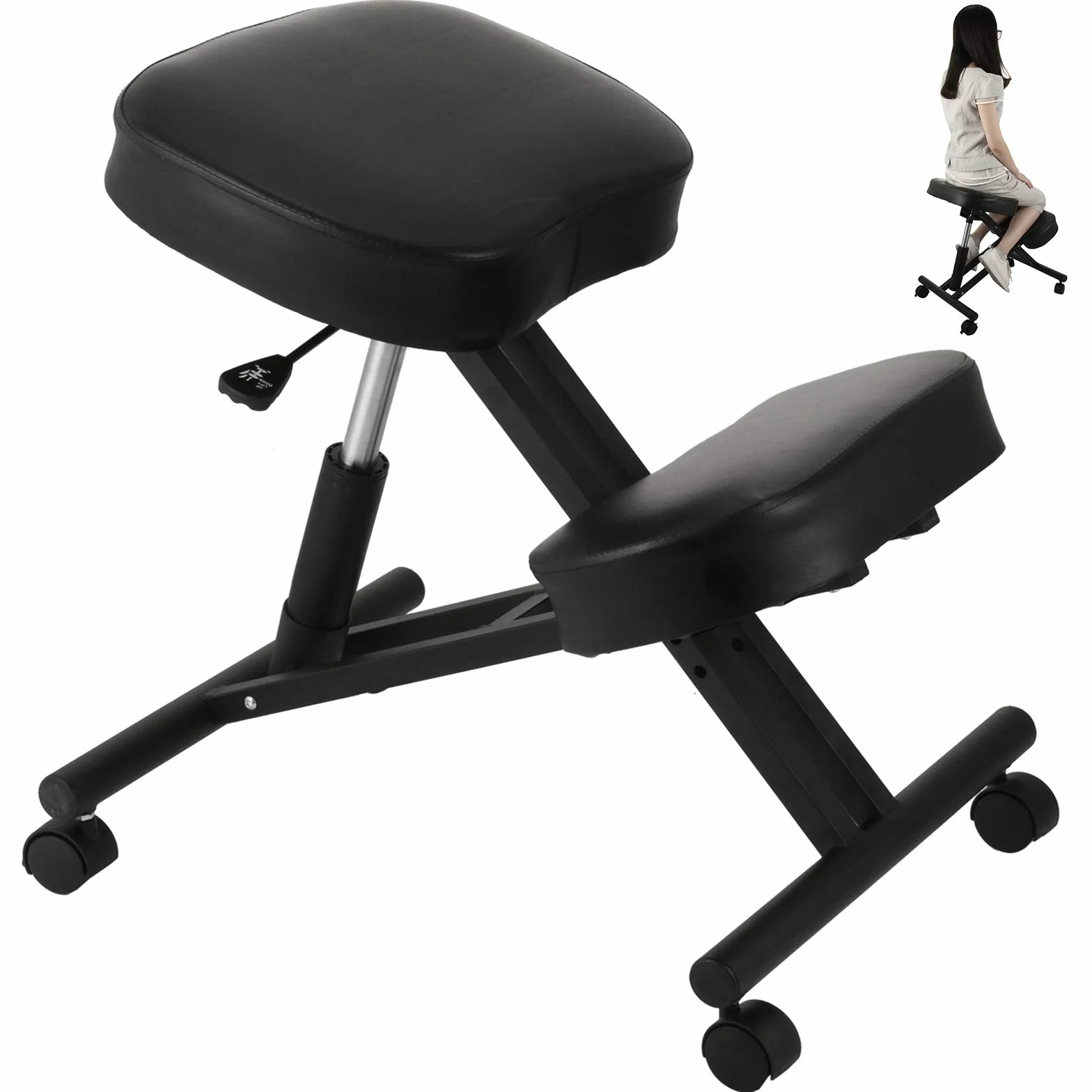 VEVOR Taburete ergonómico de PVC Taburete ajustable con ruedas, capacidad 120 kg, sillón ergonómico con rodillas, altura 53-71 cm, marco de acero para aliviar el dolor, corrección de posición, oficina