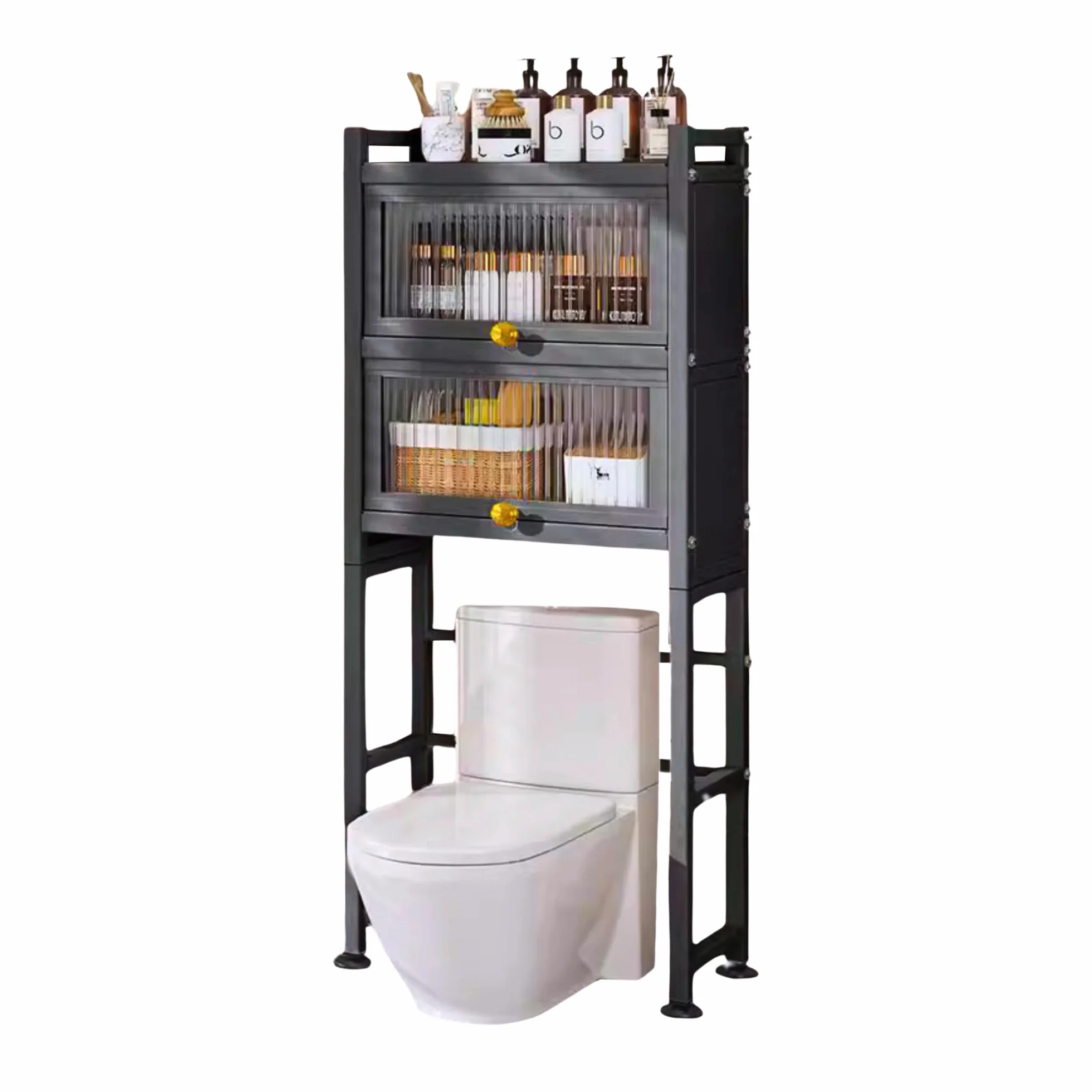 MAGIC SELECT Estantería sobre Inodoro con Puertas Abatibles | Estante de WC Organizador Multiusos | Estantería de Almacenamiento de Baño | Ahorra Espacio con 3 Niveles | Patas Ajustables en Altura.