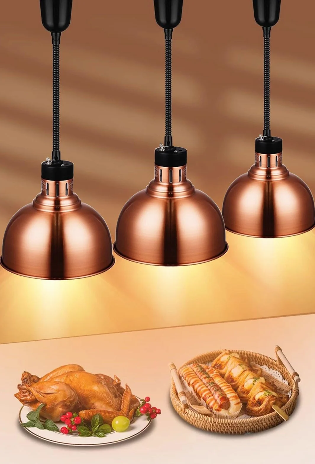 Lámpara de Calor de Alimentos de Acero Inoxidable, Calentadores de Comida con Interruptor Basculante, Lampara Calentamiento para Restaurante Buffet Fiestas, Ltura Ajustable de 65-170cm(Size:4 PCS)
