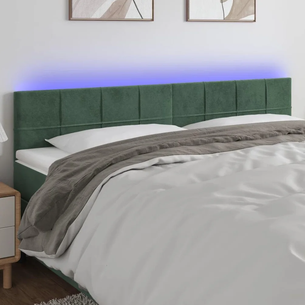 Cabecero de cama LED de terciopelo, 180 x 5 x 78/88 cm, altura regulable, color verde oscuro con luces de colores, moderno cabecero tapizado para jóvenes y adultos