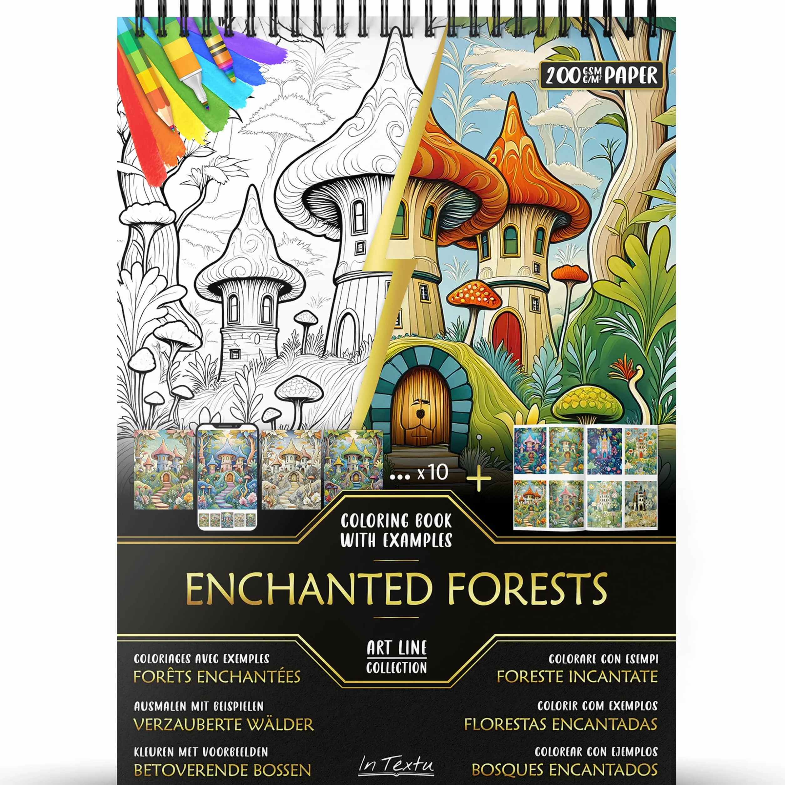 Bosques Encantados Libro de Colorear para Adultos y Adolescentes Papel Premium 200 g/m² Encuadernación en Espiral Fina