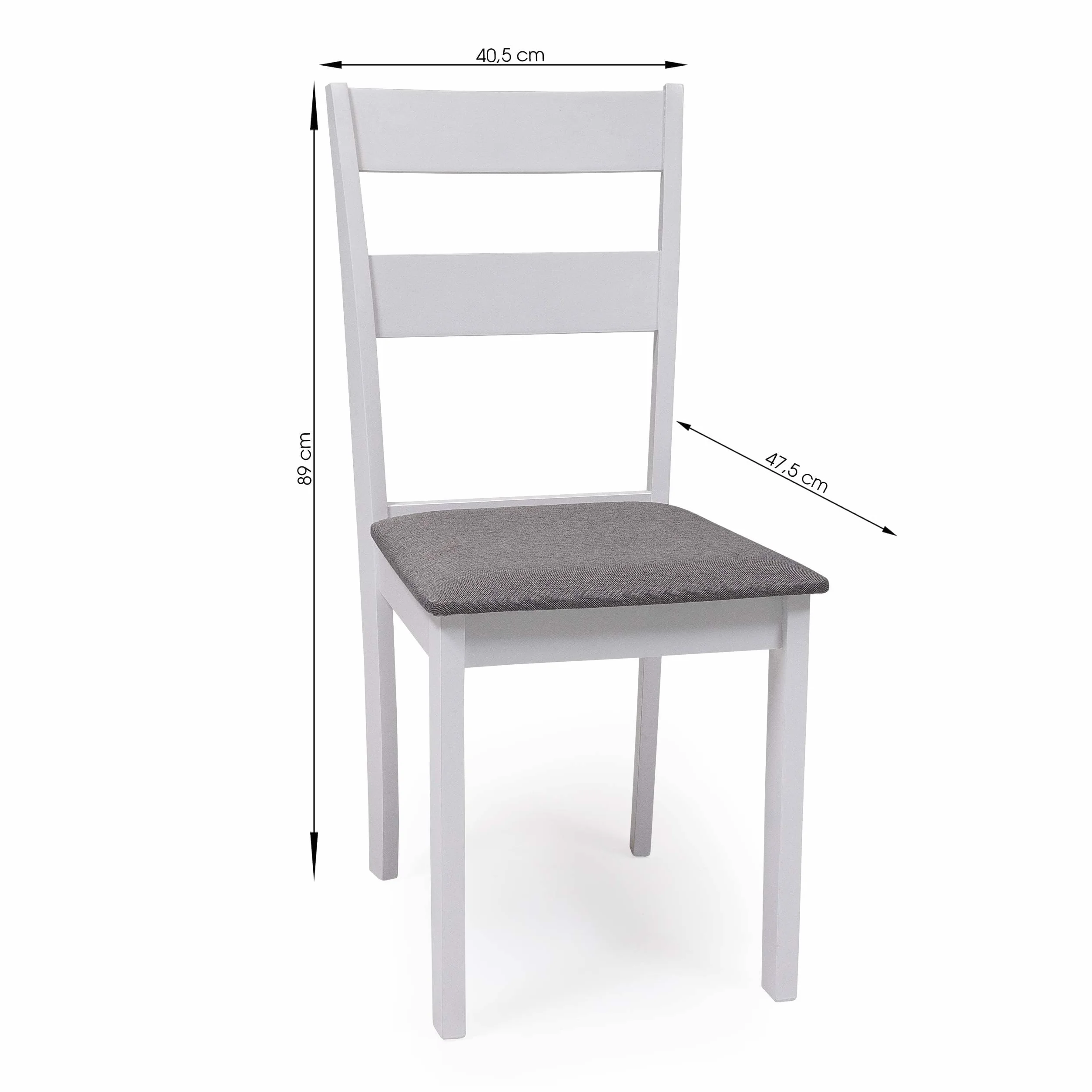 Homely - Conjunto de Comedor Kansas & Dallas White Mesa de Comedor de Madera lacada en Blanco de 112x72 cm y 4 sillas de Comedor de Madera lacadas en Blanco y Asiento tapizado de Tela Gris