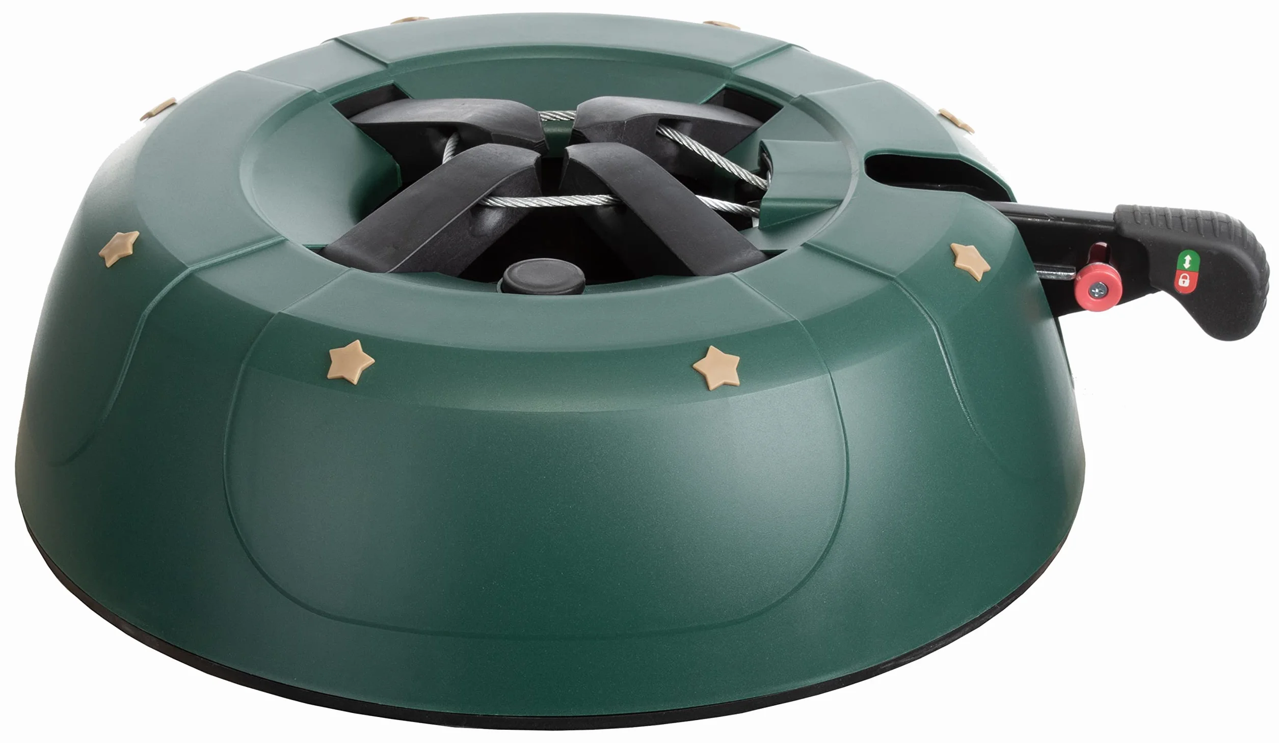 Brandsseller Soporte para árbol de Navidad, hasta 2,5 m, con mecanismo de palanca de pie, técnica de una cuerda y sistema de seguridad, verde