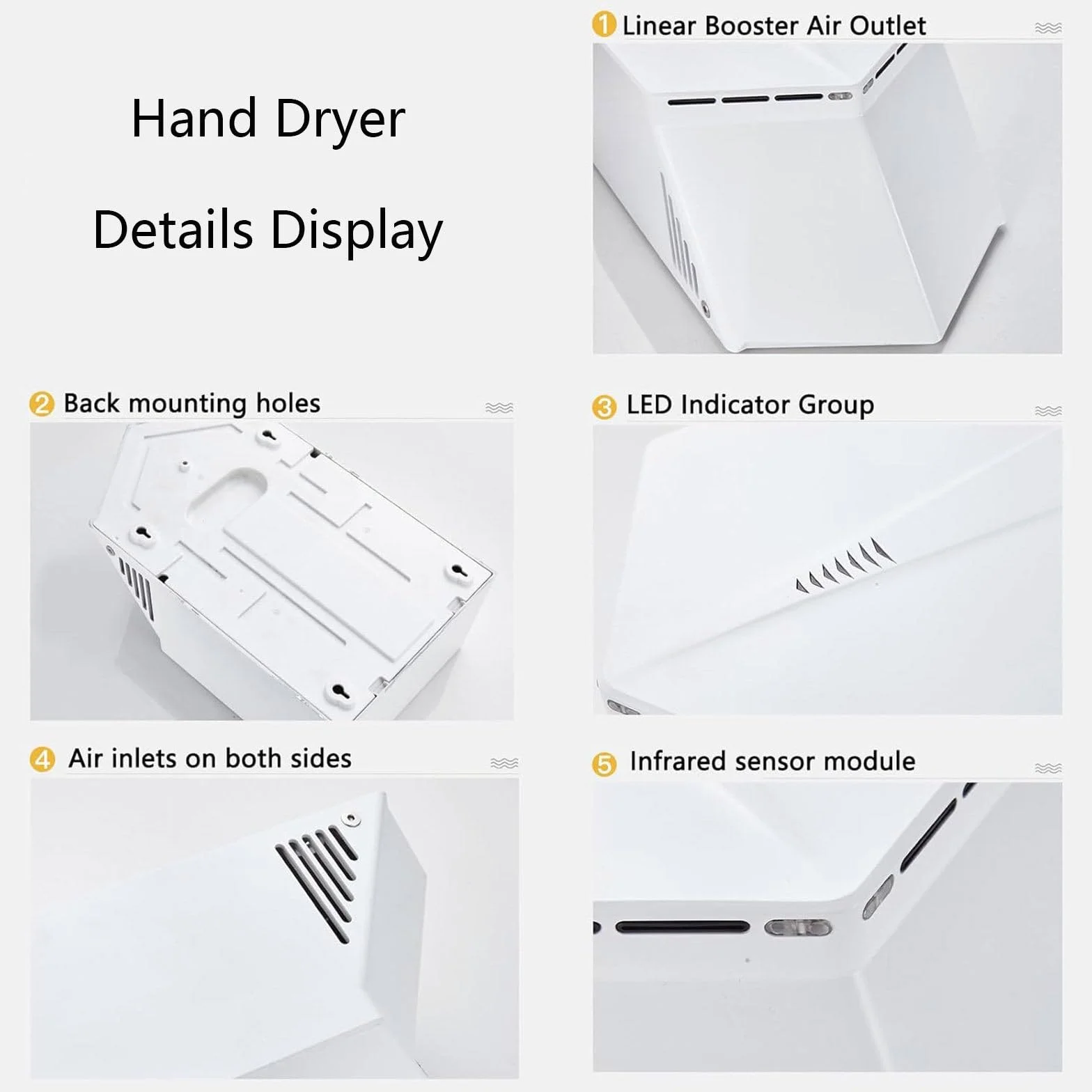 Secador de Manos Comercial, Secador de Manos de Alta Velocidad, para Baños, Uso Comercial o Doméstico, Secador de Manos Eléctrico con Filtro de Aire,White