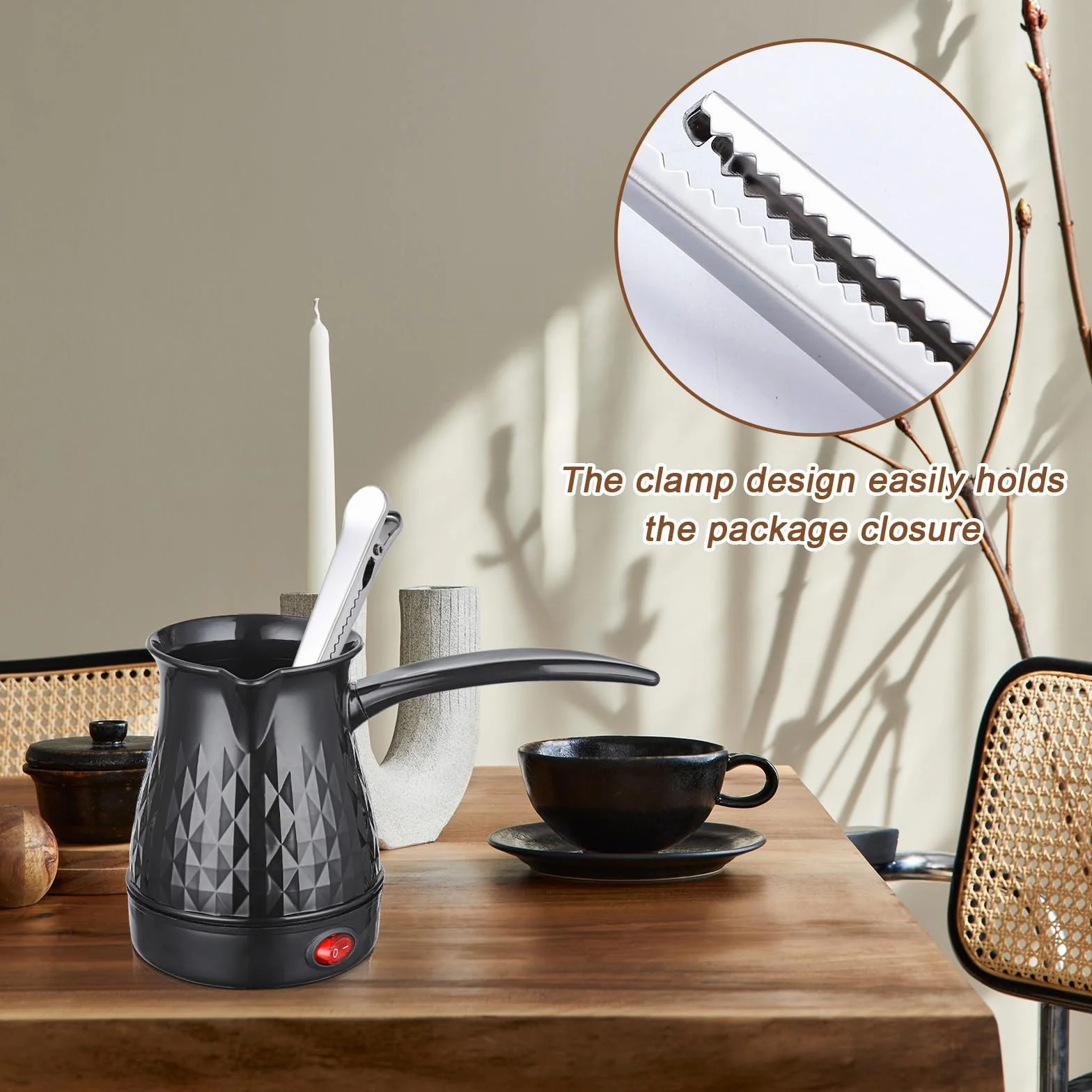 SPORWAY Cafetera Espresso de Inducción - Cafetera Turca con Cuchara Medidora, Moca de 500 ml para Camping, Elegante Negro