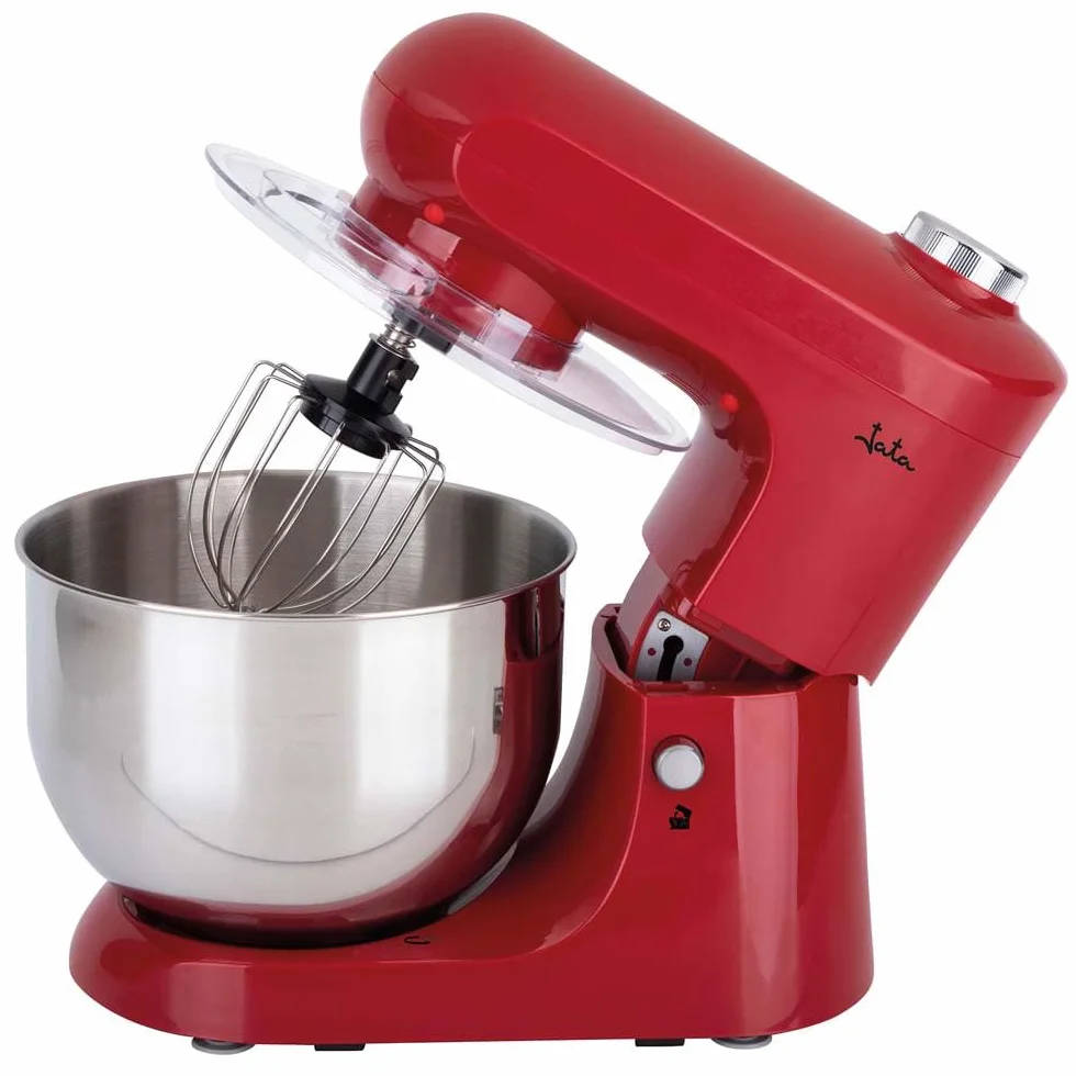 Jata JEMA1502 Batidora Amasadora Mezcladora con Bol de Acero Inoxidable de 5 L, 1200 W, 6 velocidades + PULSE, Base Giratoria, Tapa antisalpicaduras, Incluye accesorios