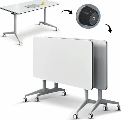Mesa para Sala de conferencias, Mesa de conferencias abatible, Mesa de reuniones con Ruedas, Escritorio de computadora móvil, Mesa Plegable Grande con Ruedas modestas y bloqueables